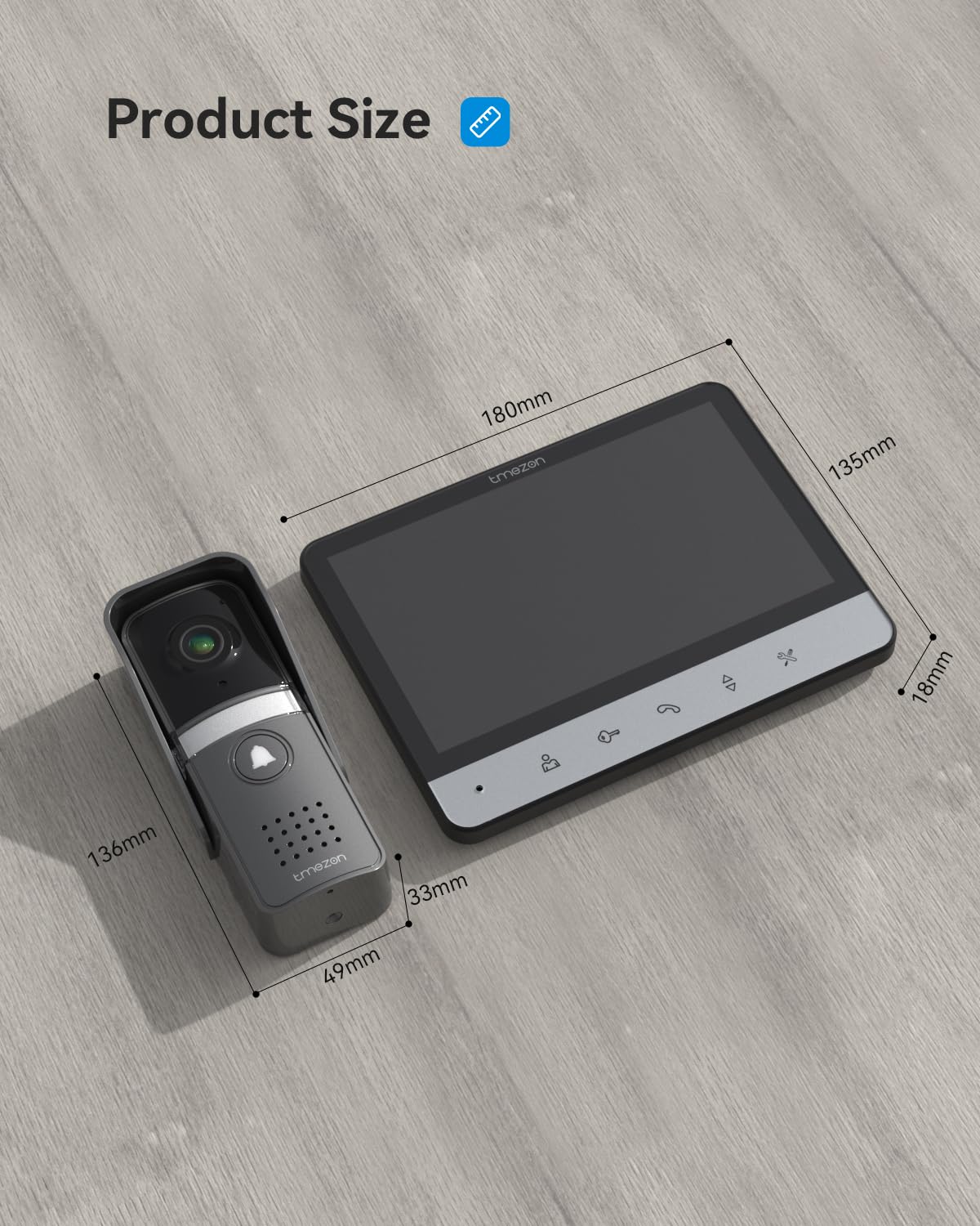 Tmezon Wired Video Intercom System, 7 Inch Ring Video Doorbell With Night Vision Support Remote Unlock, Dual Way Intercom For Villa House Office Apartment With 1 Camera And 2 Monitor