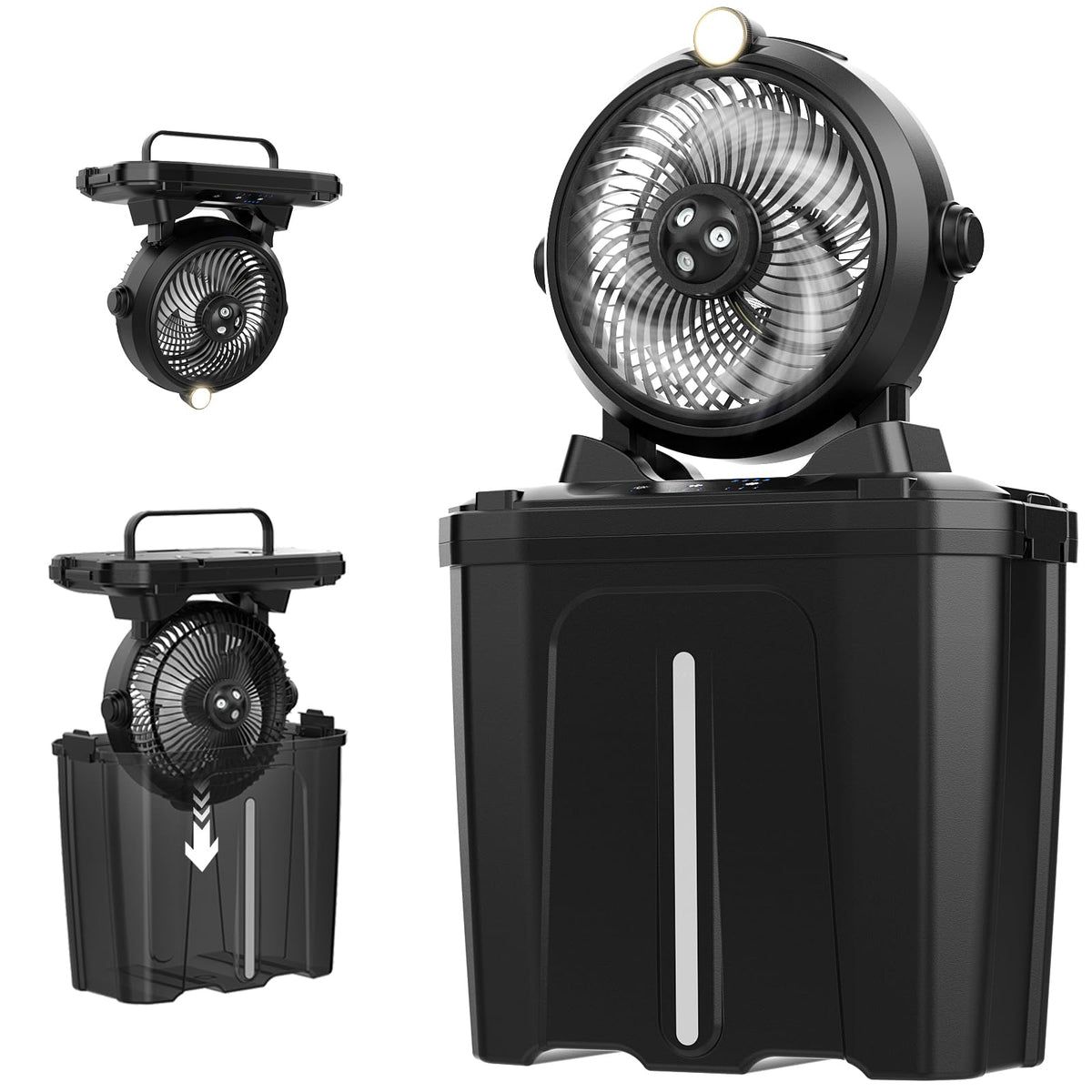 11L Bucket Portable Misting Fan With Led Light, 20000Mah (6.5/12H Working Rechargeable Camping Fan, 3 Strong Winds, 3 Large Spra