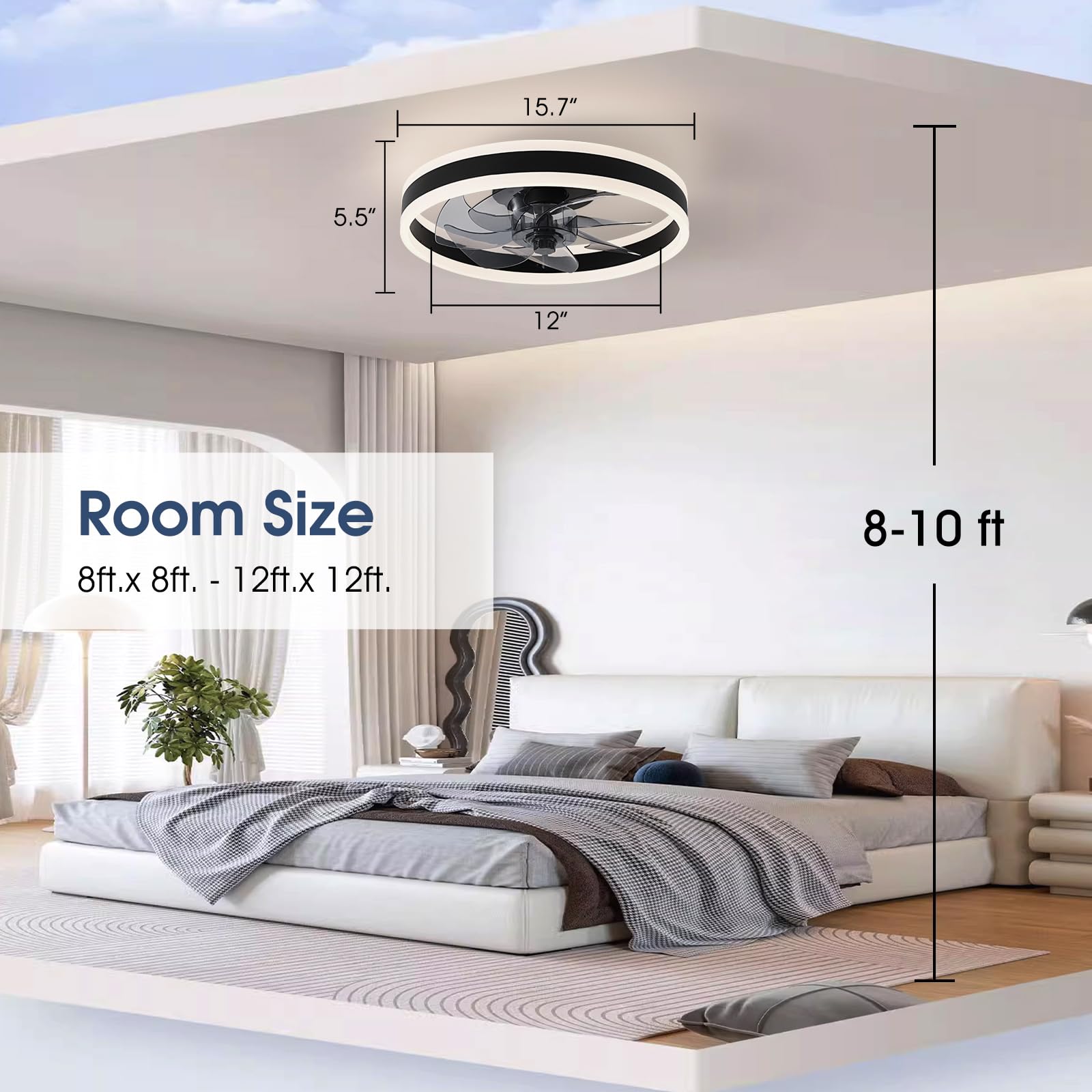 Ahawill Ceiling Fans With Lights,15.7'' Modern Ceiling Fan Flush Mount,Low Profile Ceiling Fan With Light And Remote,Dimmable Le