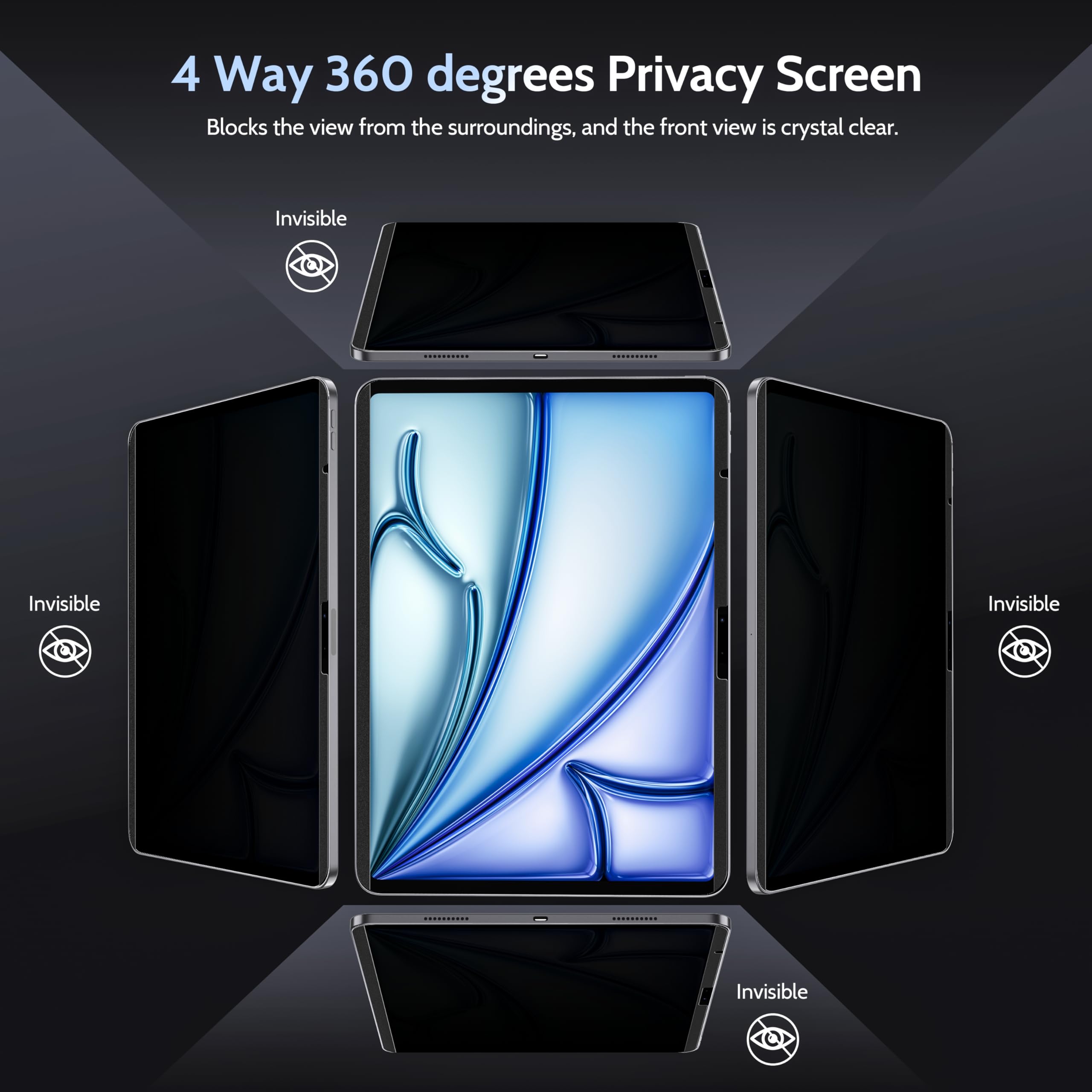 Peslv 4 Way Magnetic Privacy Screen For Ipad Air 6Th 13 Inch 2024,360 Removable Anti Blue Light Glare Spy Private Filter, High S