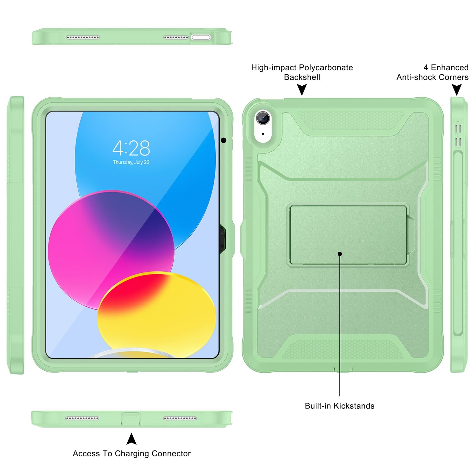 Soke Case For Ipad 10Th Generation 10.9 Inch 2022, With Built In Screen Protector And Kickstand, Rugged Full Body Protective Cov