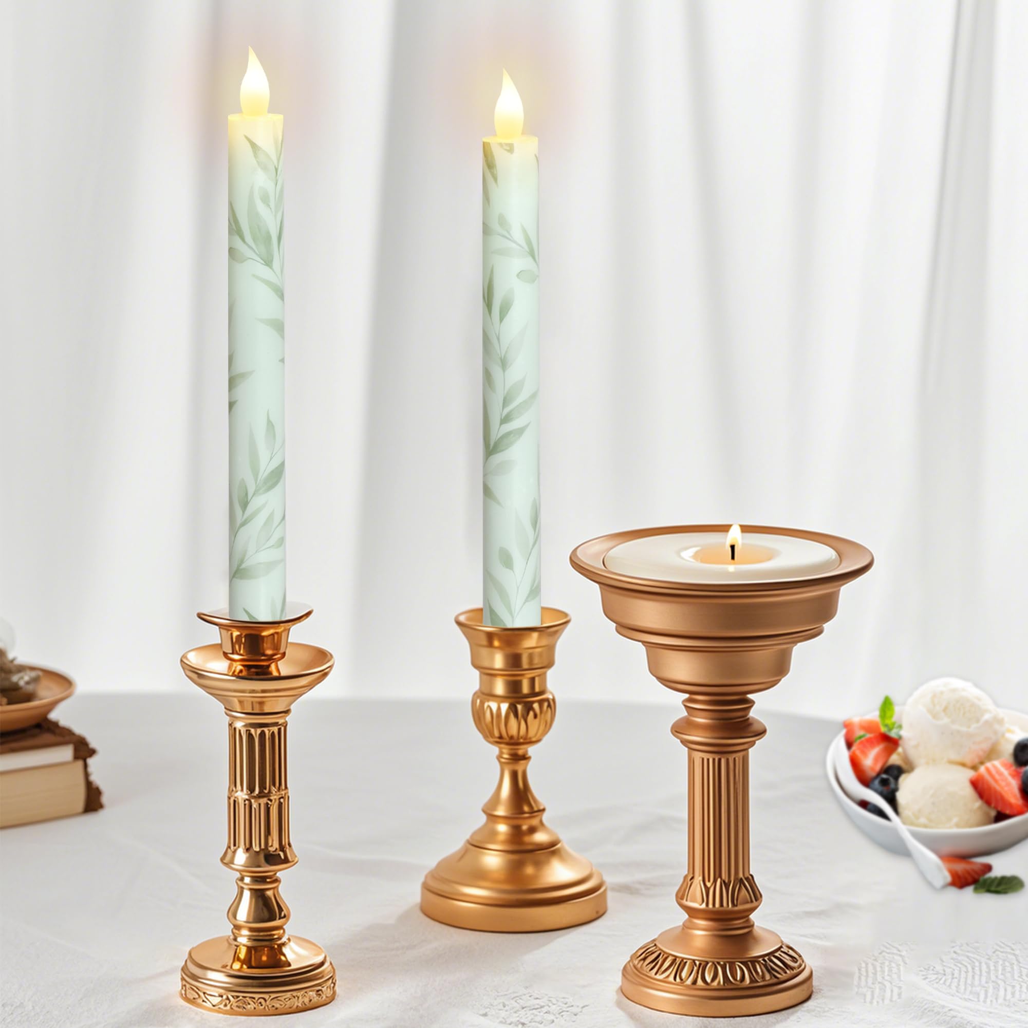 Willow Leaf Flameless Taper Candles with Remote & Timer Real Wax LED Taper Candles Flickering Candlesticks Battery Operated Cand