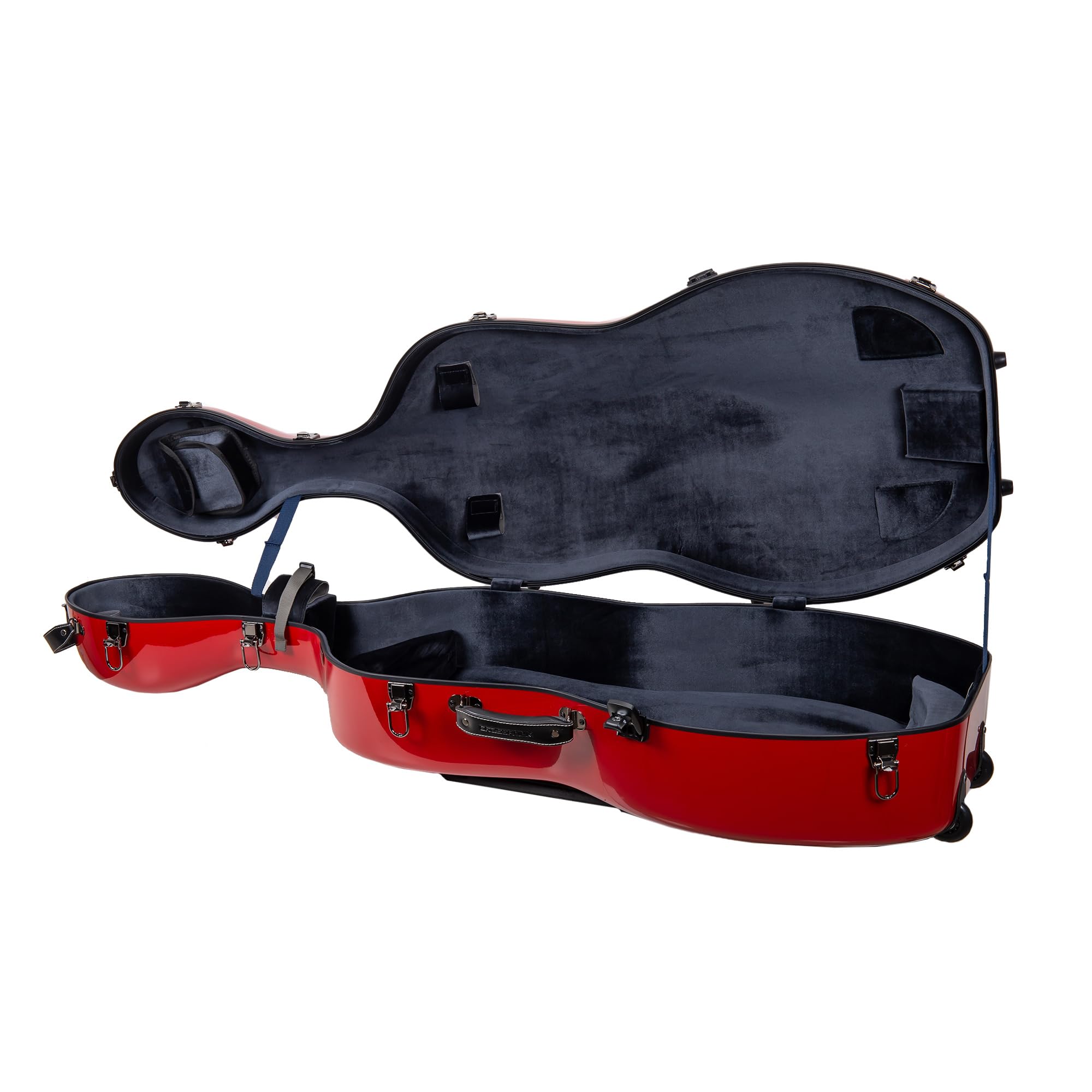 Crossrock Fiberglass Cello Case With Wheels - Fits 4/4 Full Size Cellos - Includes Padded Music Pouch, 3 Handles, Removable Shou