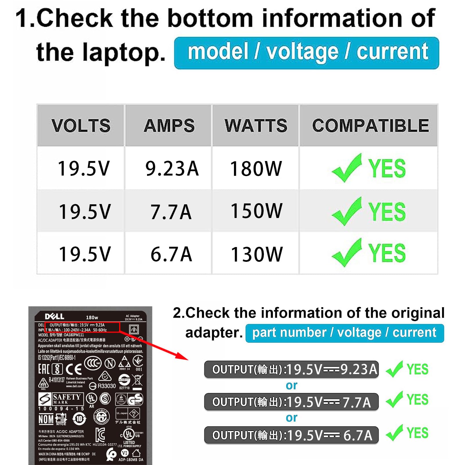 Original 180W Charger Fit For Dell G3 G5 G7 Series 3579 5587 5590 7588 7590 7790 For Alienware 13 14 15 17 La180Pm180 Da180Pm111