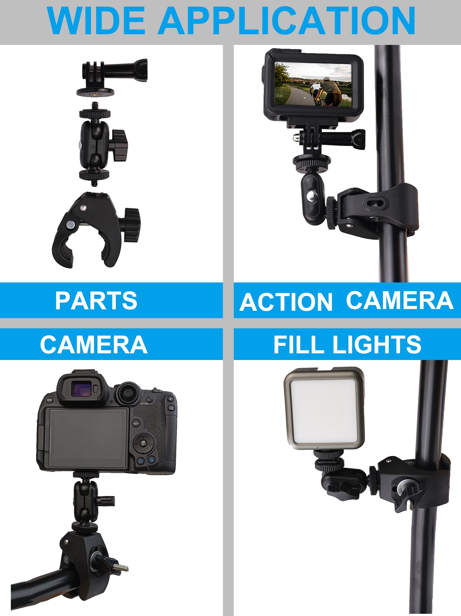 Hocoder Super Clamp Motorcycle Handlebar Mount Multi Angle 360 Swivel Compatible With Gopro 13 Hero 13 12 11 10 9 / Insta 360 /