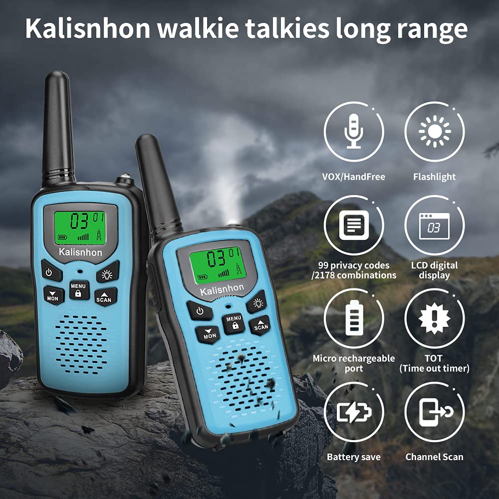 Walkie Talkies For Adults,Kalisnhon Walkie Talkies With 22 Frs Channels,Walkie Talkie Long Range With Flashlight Vox Lcd Display