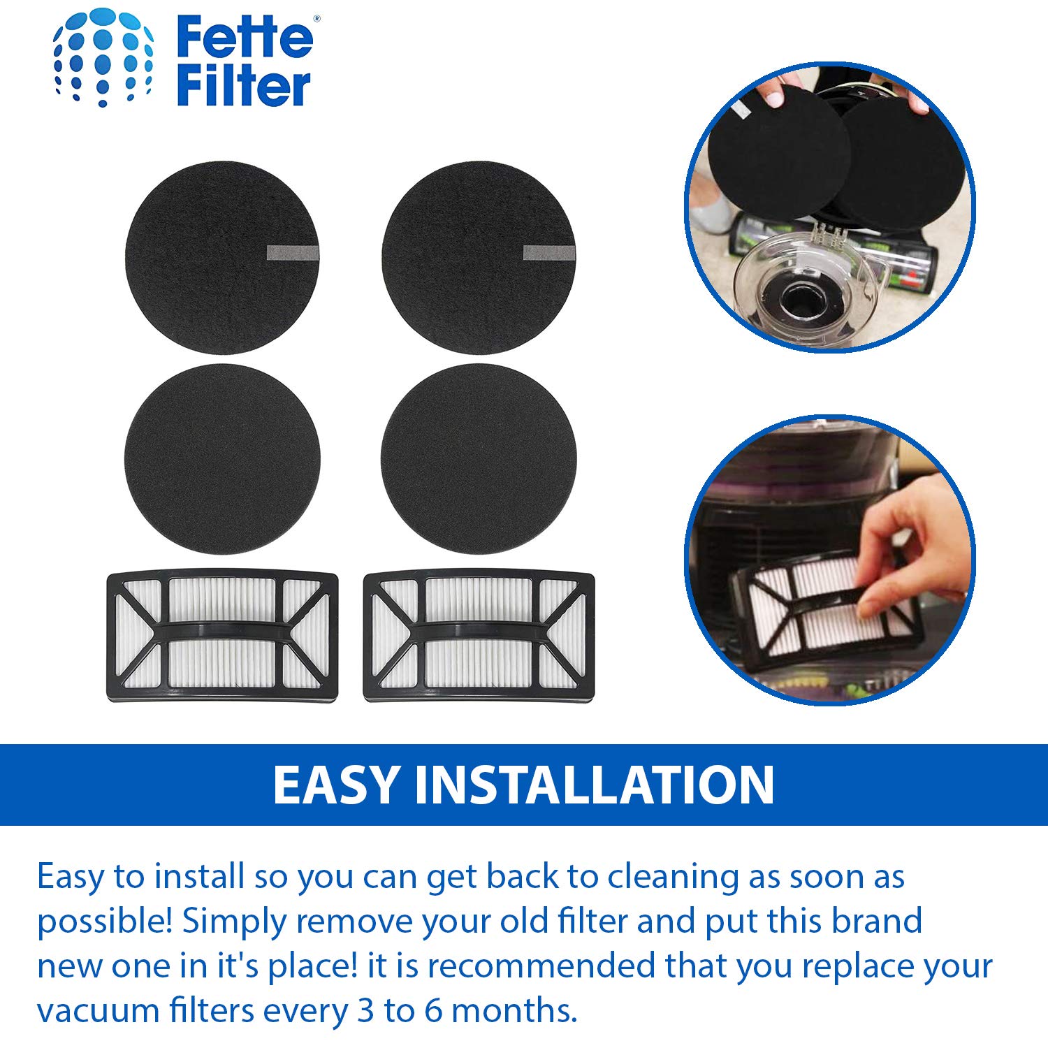 Fette Filter   Vacuum Filter Compatible With Bissell Rewind Pet Vacuum. Compare To Part # 1608225, 1601972 & 1604130. Combo Pack