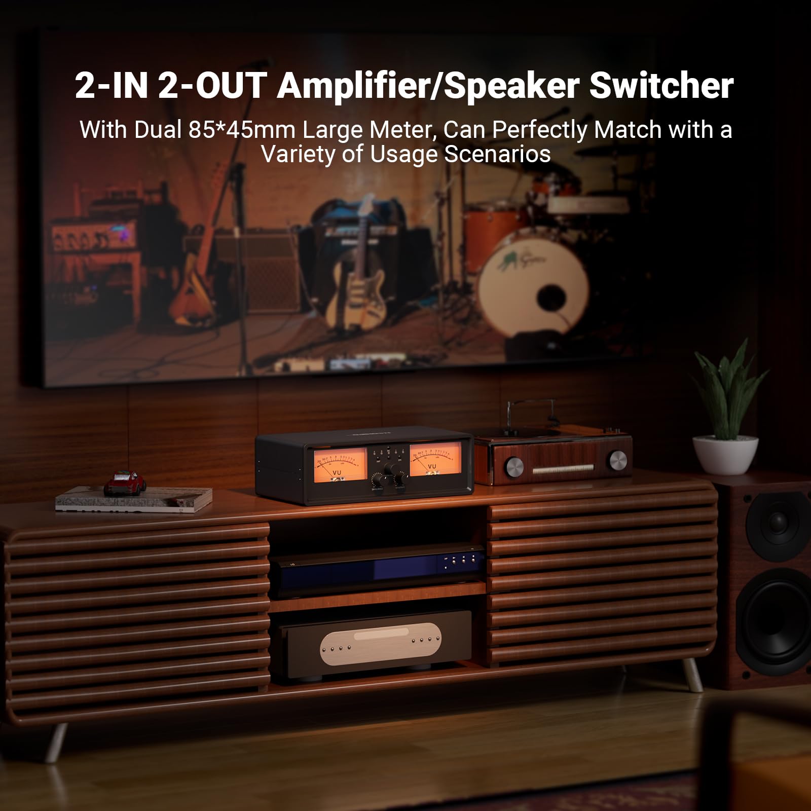 Et30 Vu Meter Amplifier/Speaker Selector, 2 In 2 Out Vintage Switcher, Speaker Selector Switch, With Db Panel Display & Remote C