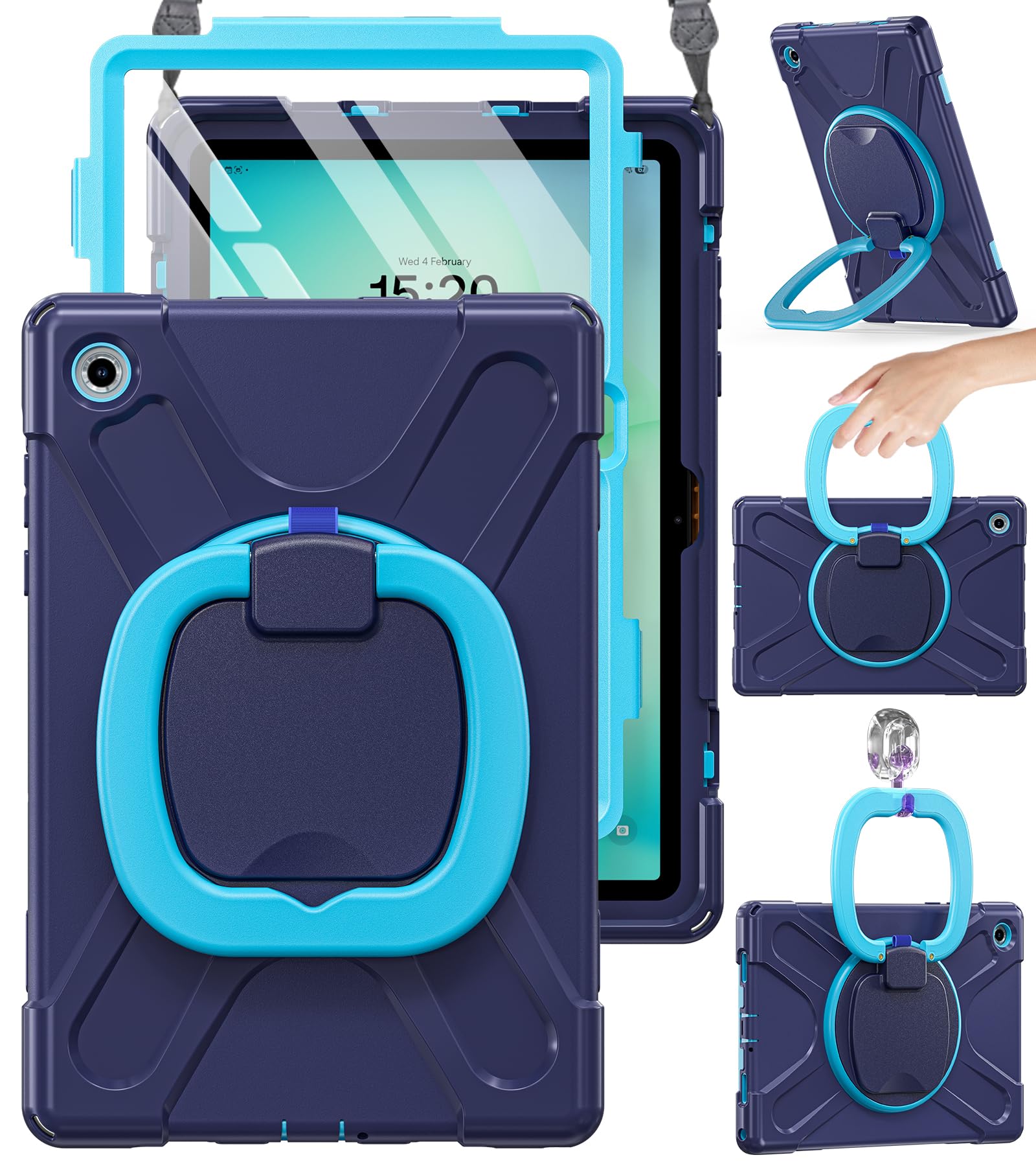 BRAECN Case for Samsung Galaxy Tab A11+ Plus 11 2025 (SM-X230/X235/X236/X238), 360 Rotating Handle Kickstand Case, Full-Body Sil