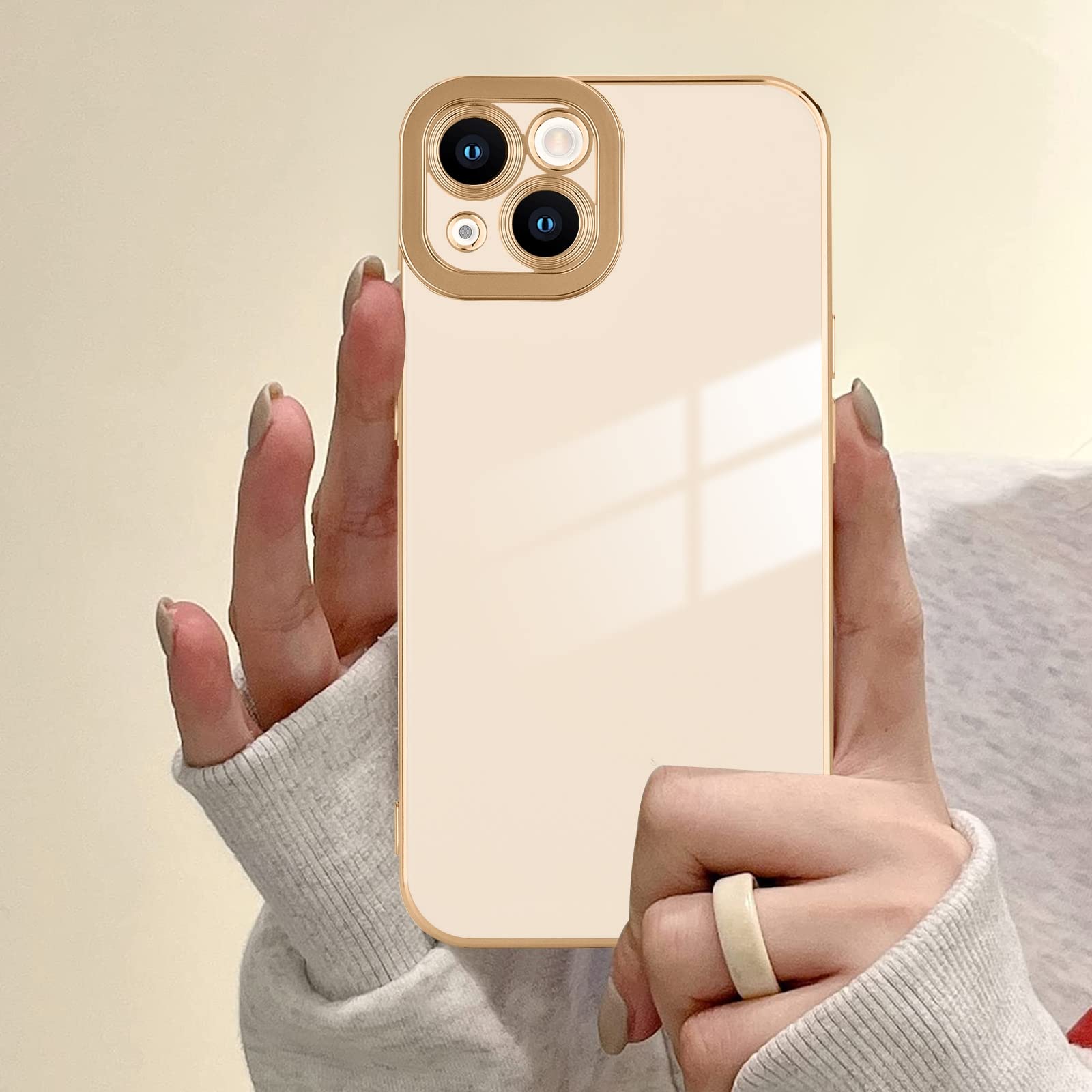 Lafunda Compatible For Iphone 13 Case Cute, Luxury Golden Edge Electroplate Case For Women Girls, Full Camera Protection Shockpr