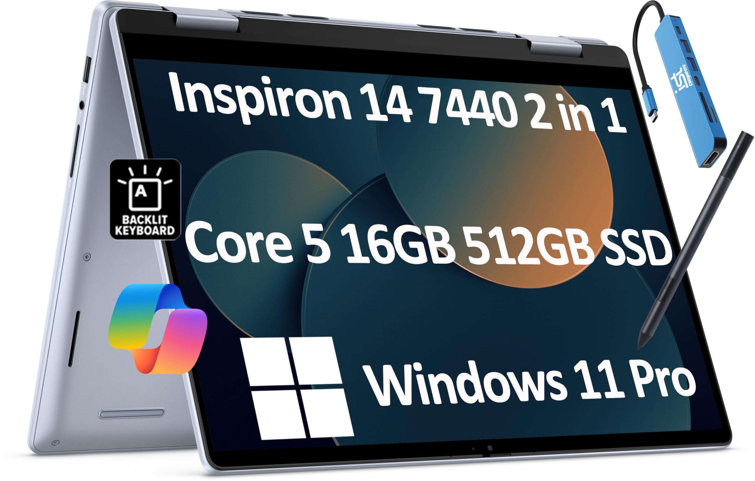 Dell Inspiron 14 7440 2-in-1 Laptop (14 FHD+ Touchscreen, Intel Core 5 120U (> i7-1355U), 16GB DDR5, 512GB SSD) for Creator, Des