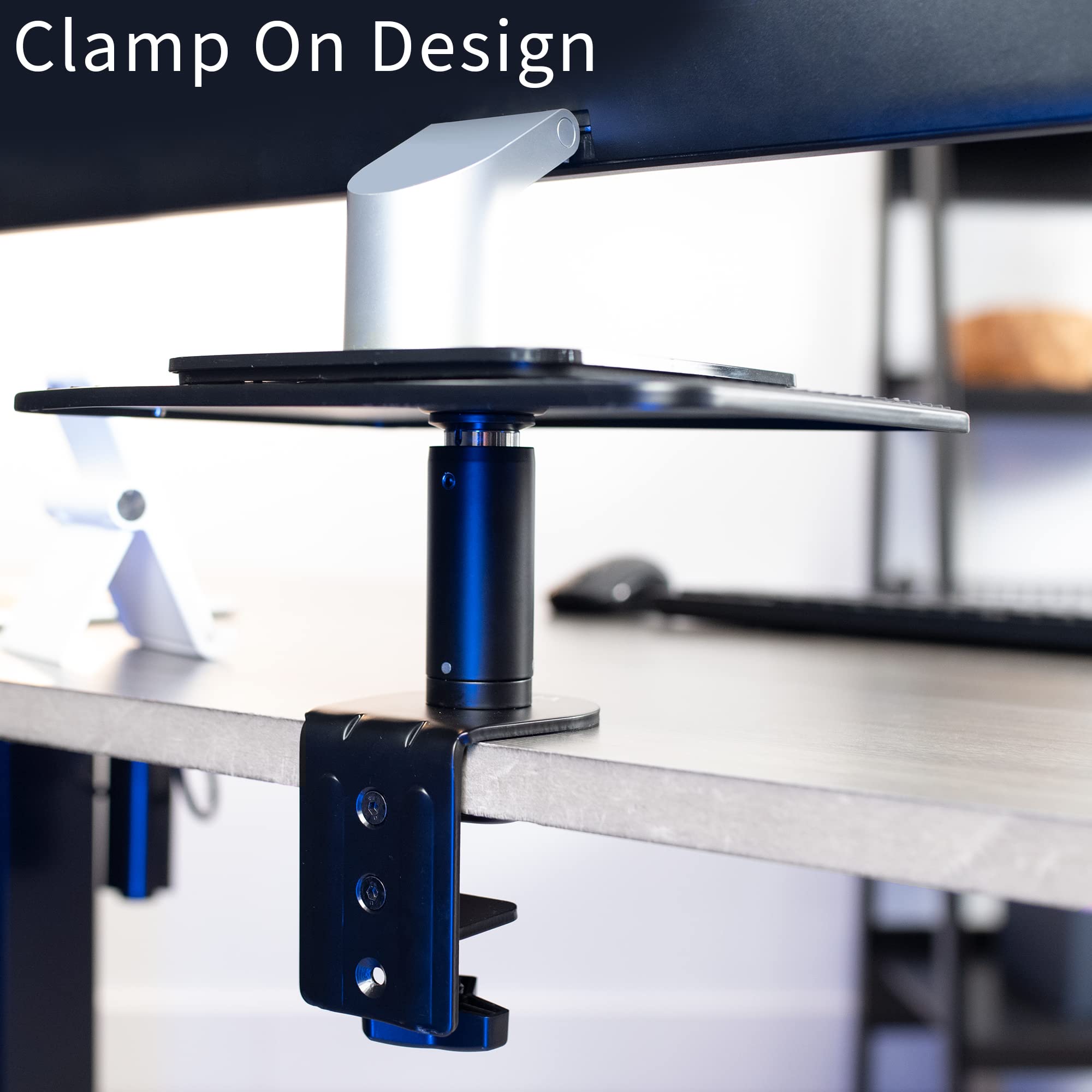VIVO Clamp On Universal Height Adjustable Ergonomic Computer Monitor and Laptop Riser, Tabletop Desk Stand, C Clamp Design, Black, STAND V000SCB