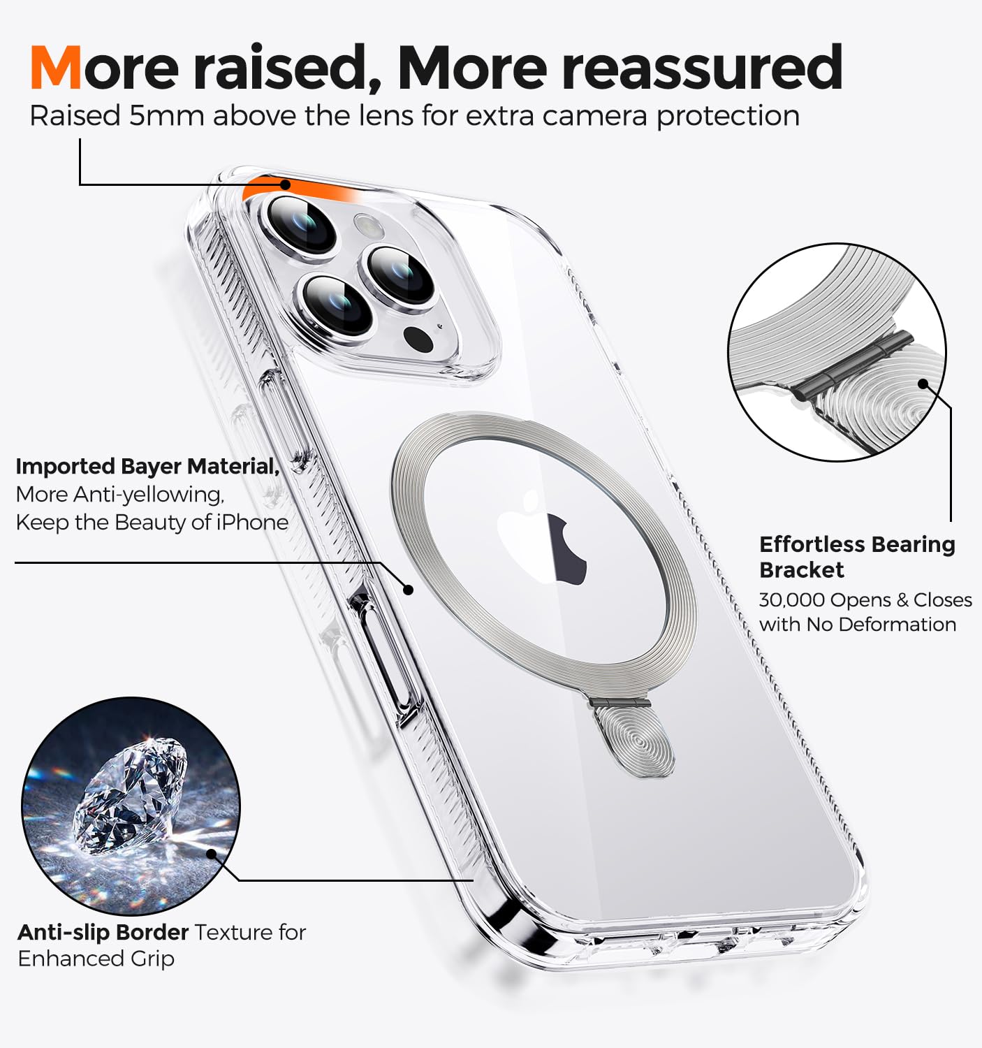 Tlikemiss [Cd Ring Compatible With Magsafe Invisible Stand] Magnetic For Iphone 16 Pro Case, [Clear Bumper Non Yellowing] [Look