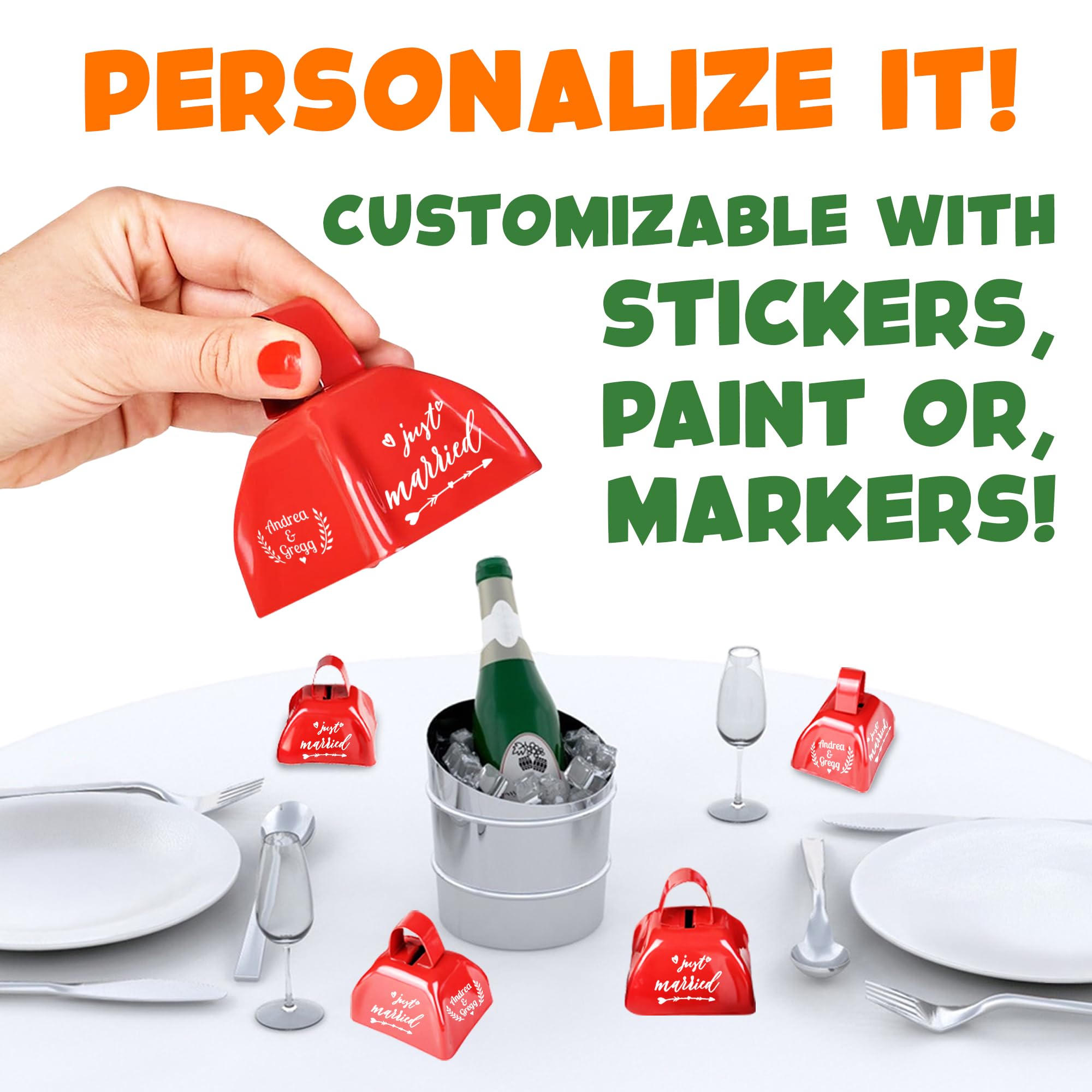 Metal Cowbells   12 Pack, 3 Inch Red Cow Bells For Sporting Events, Cheering, Spirit, Loud Cow Bell Ideal Hand Percussion Cowbel