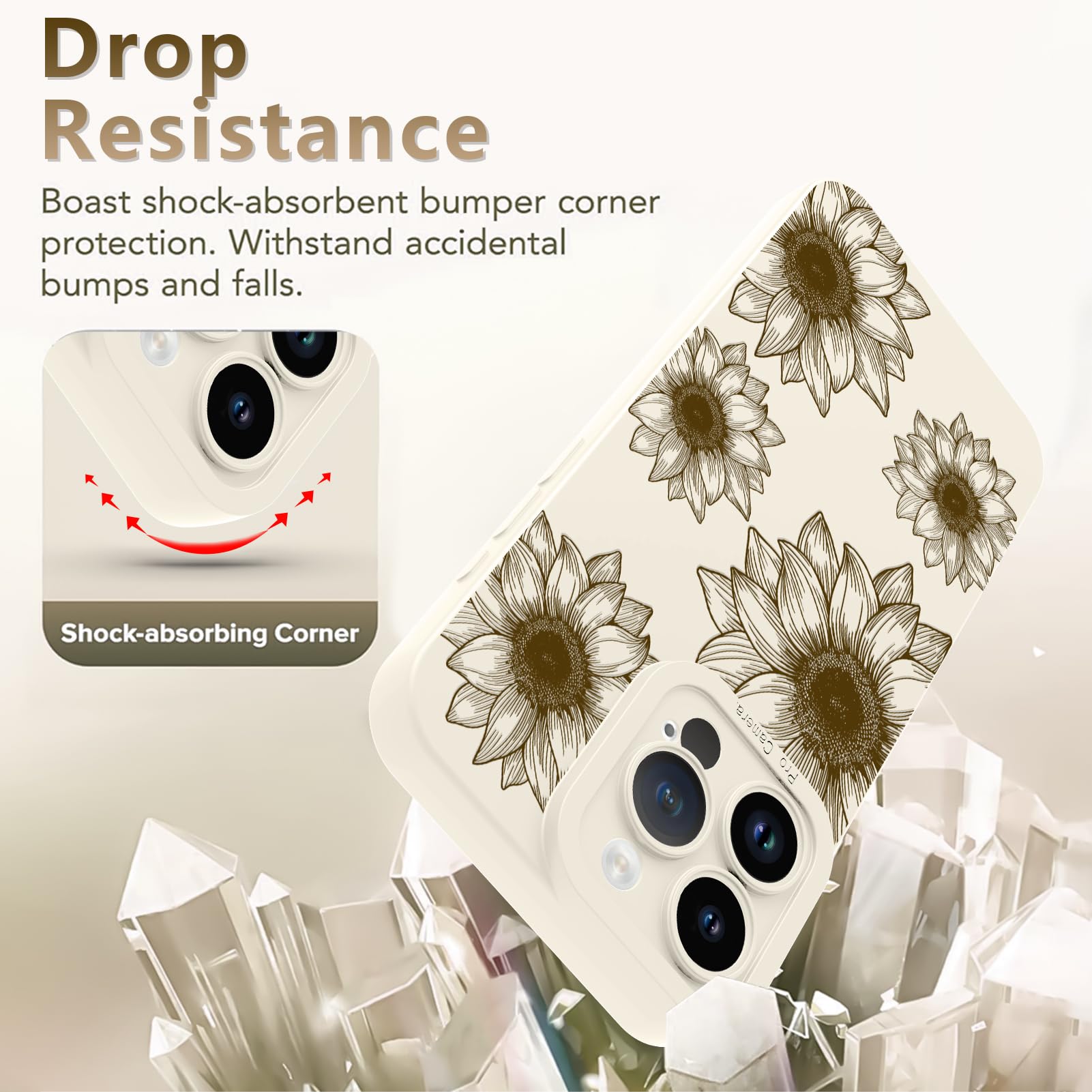 Ook Floral Case For Iphone 13 Pro Case, Cute Sunflower Floral Blooms Design Soft Tpu Shockproof Protective For Women Girls Slim