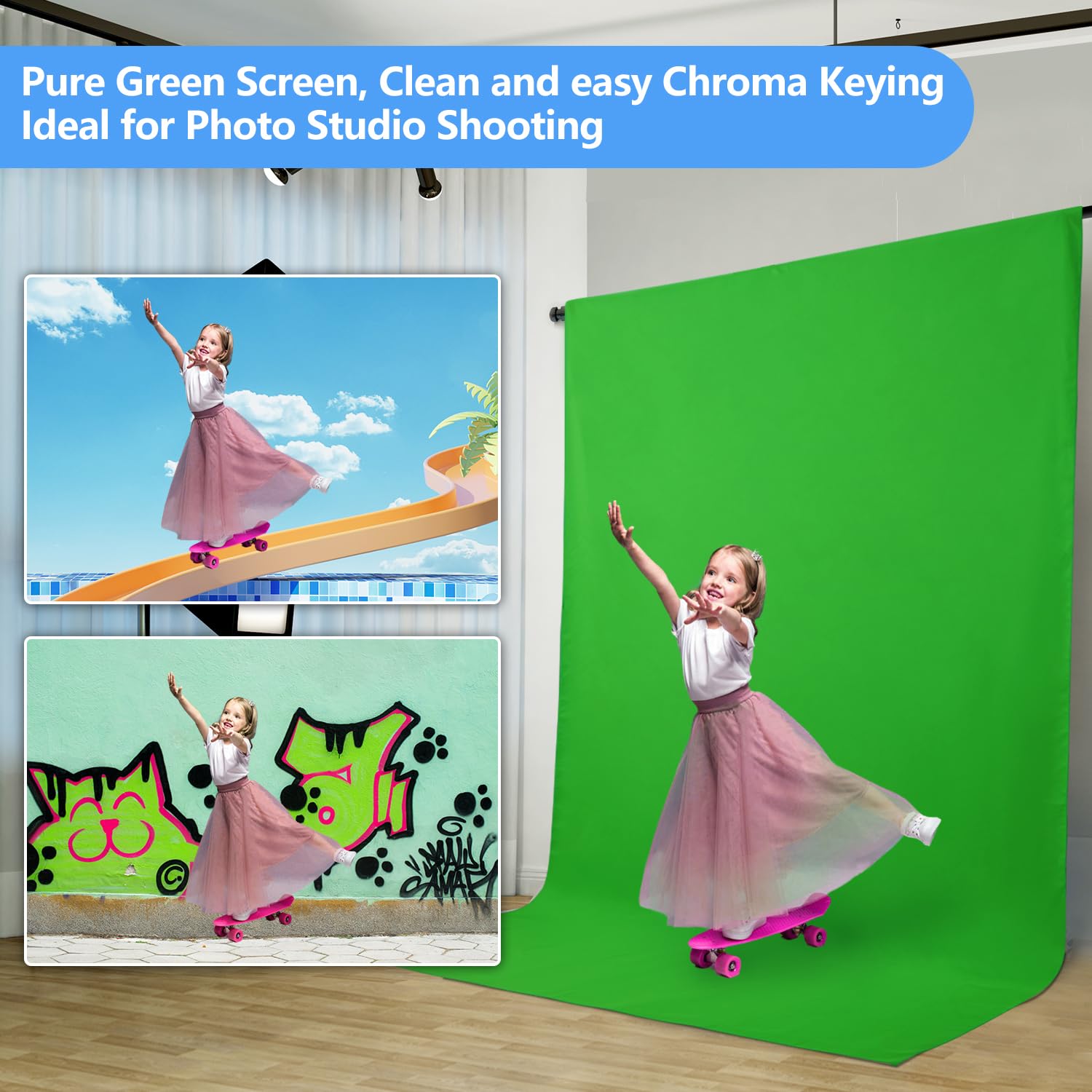 Hemmotop Green Screen Backdrop, 5X6.5 Ft Photography Chroma Key Greenscreen Background Sheet For Background Removal, Zoom Meetin
