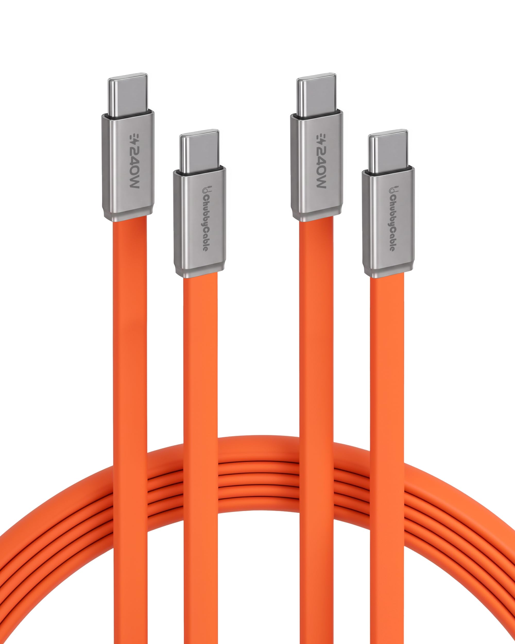 chubbycable Flat Silicone 240W USB C to USB C Cable, 6FT/2Pack, Orange
