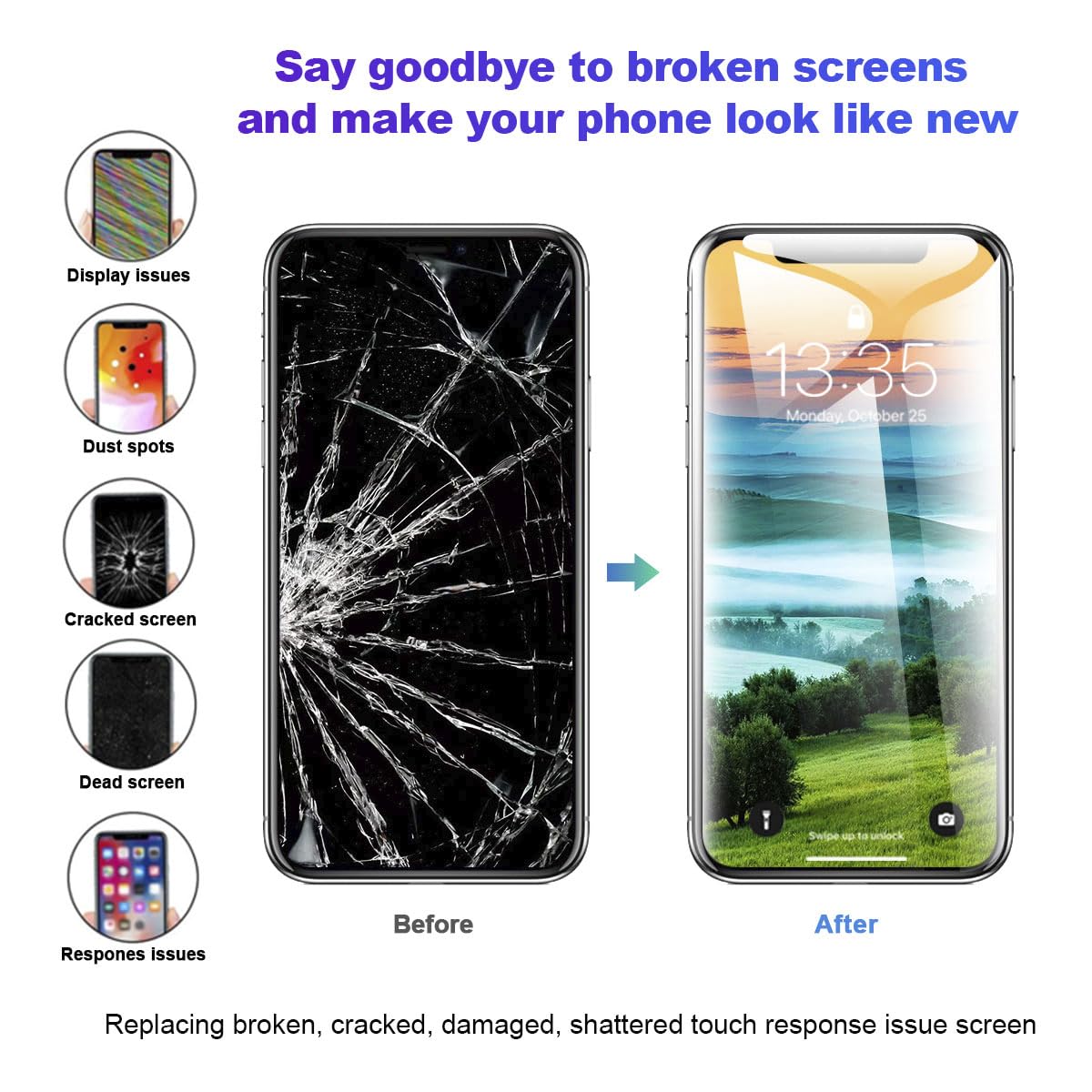 Efaithfix For Iphone Xr Lcd Screen Replacement 6.1 Inch Frame Assembly Display 3D Touch Screen For A1984/A2105/A2106/A2108 Repai