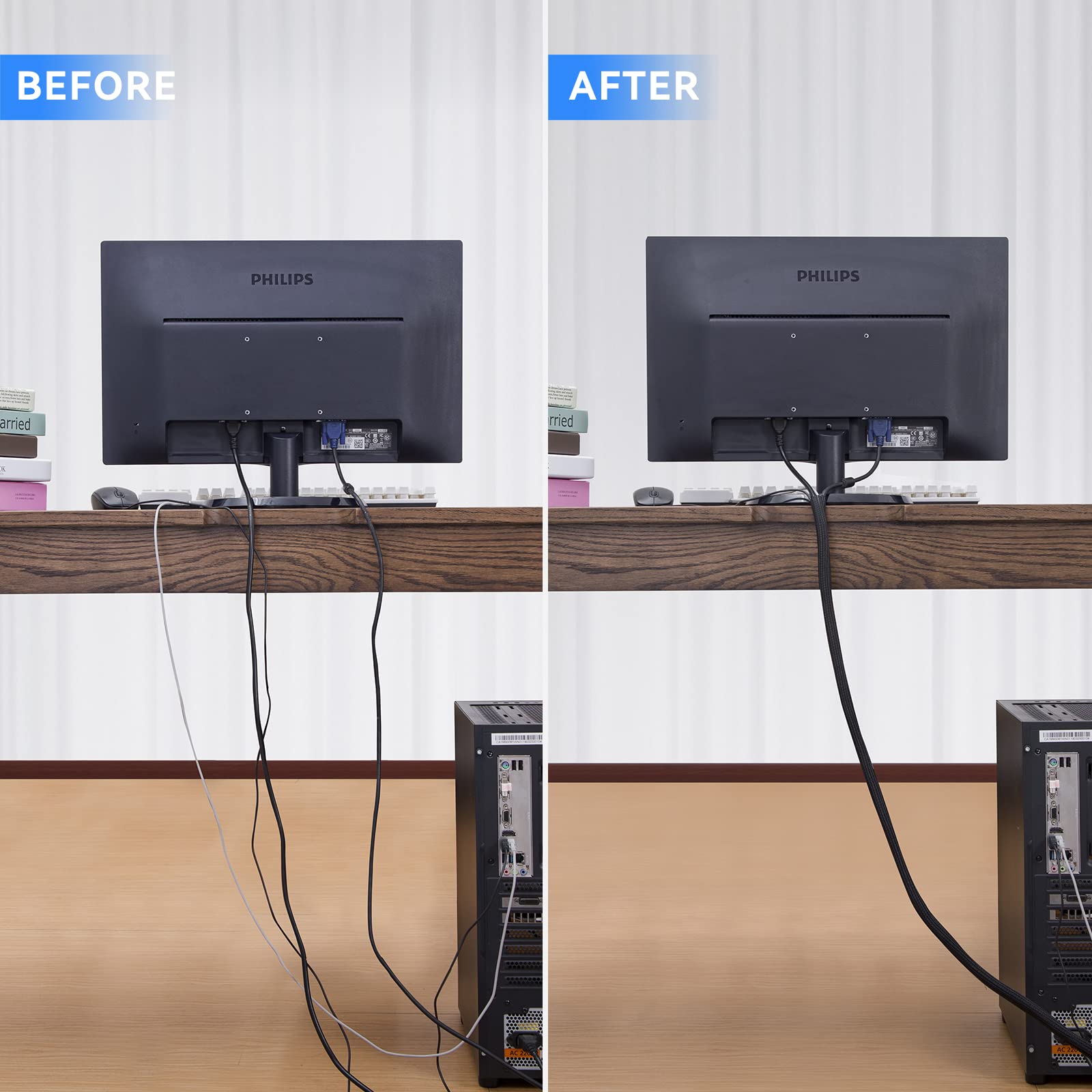 Agptek Cable Sleeve, 6.6Ft   1.5 Inch Cord Management Wire Organizer Under Desk, Home Office Computer Wire Cover Hider Cord Prot