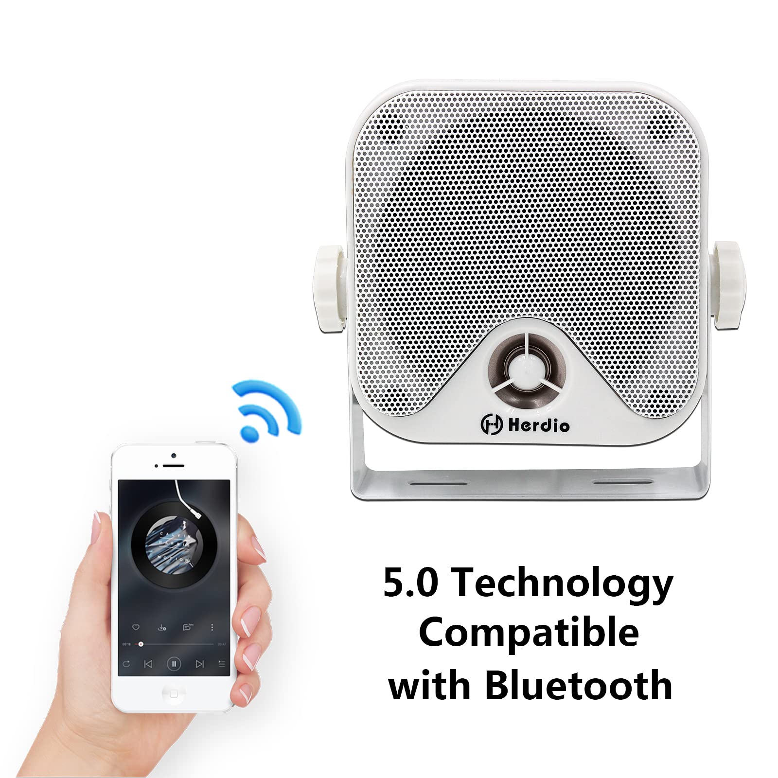 Herdio 4 Inches Marine Box Bluetooth Speakers  Compact Waterproof Audio Sound System With 100 Watt Power For Boat Golf Cart Jeep