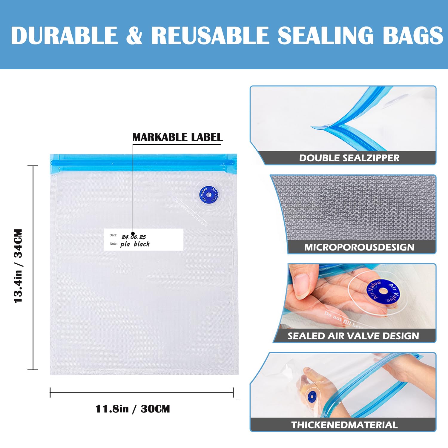 3D Printer Filament Vacuum Storage Bags Kit, Tiopy 10 Thicken Spool Storage Sealing Bags With 10 Desiccant And 2 Seal Clip, 11.8