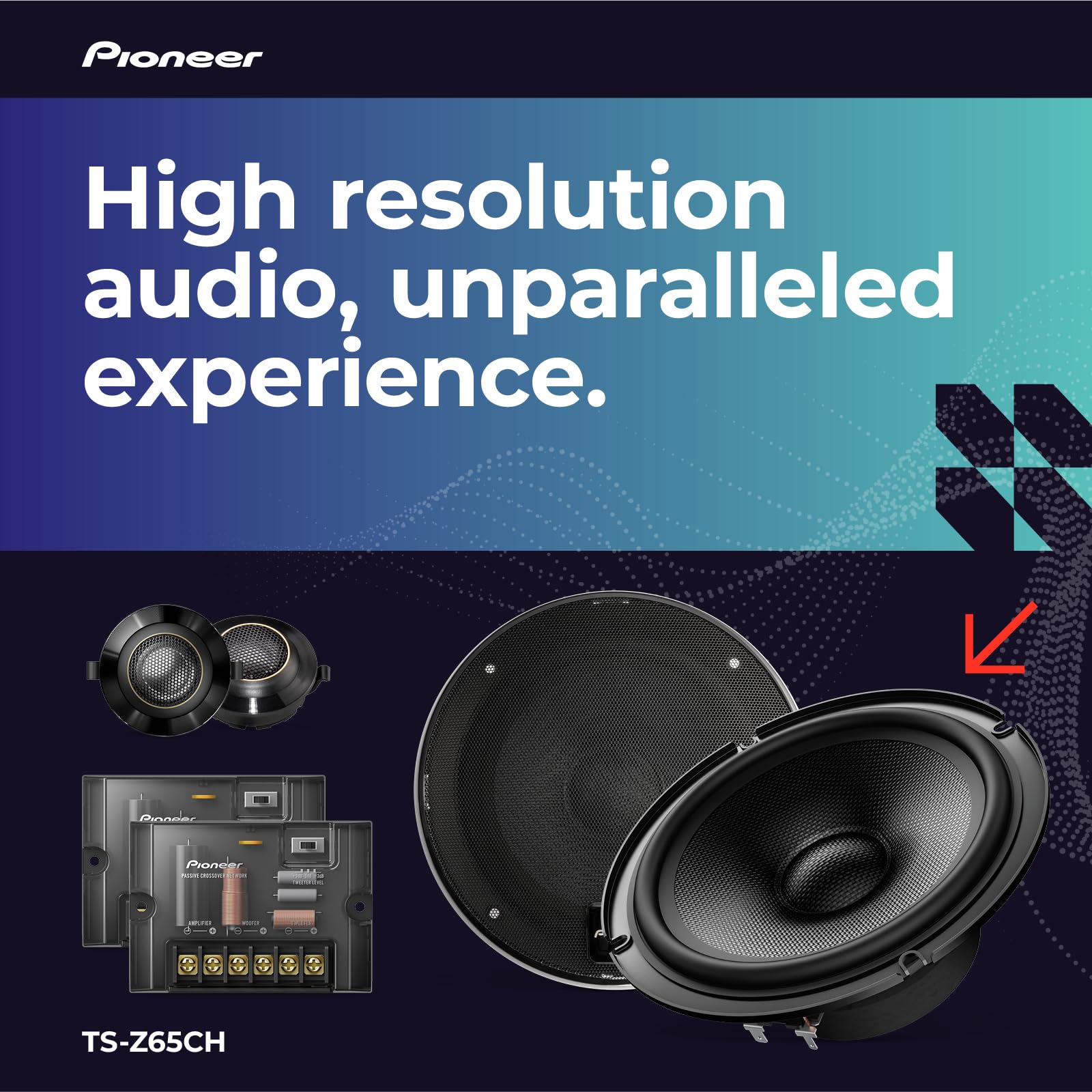 Pioneer Ts-Z65Ch, 2-Way Component Car Audio Speakers, Full Range, Open & Smooth Sound Quality, Easy Installation And Enhanced Ba