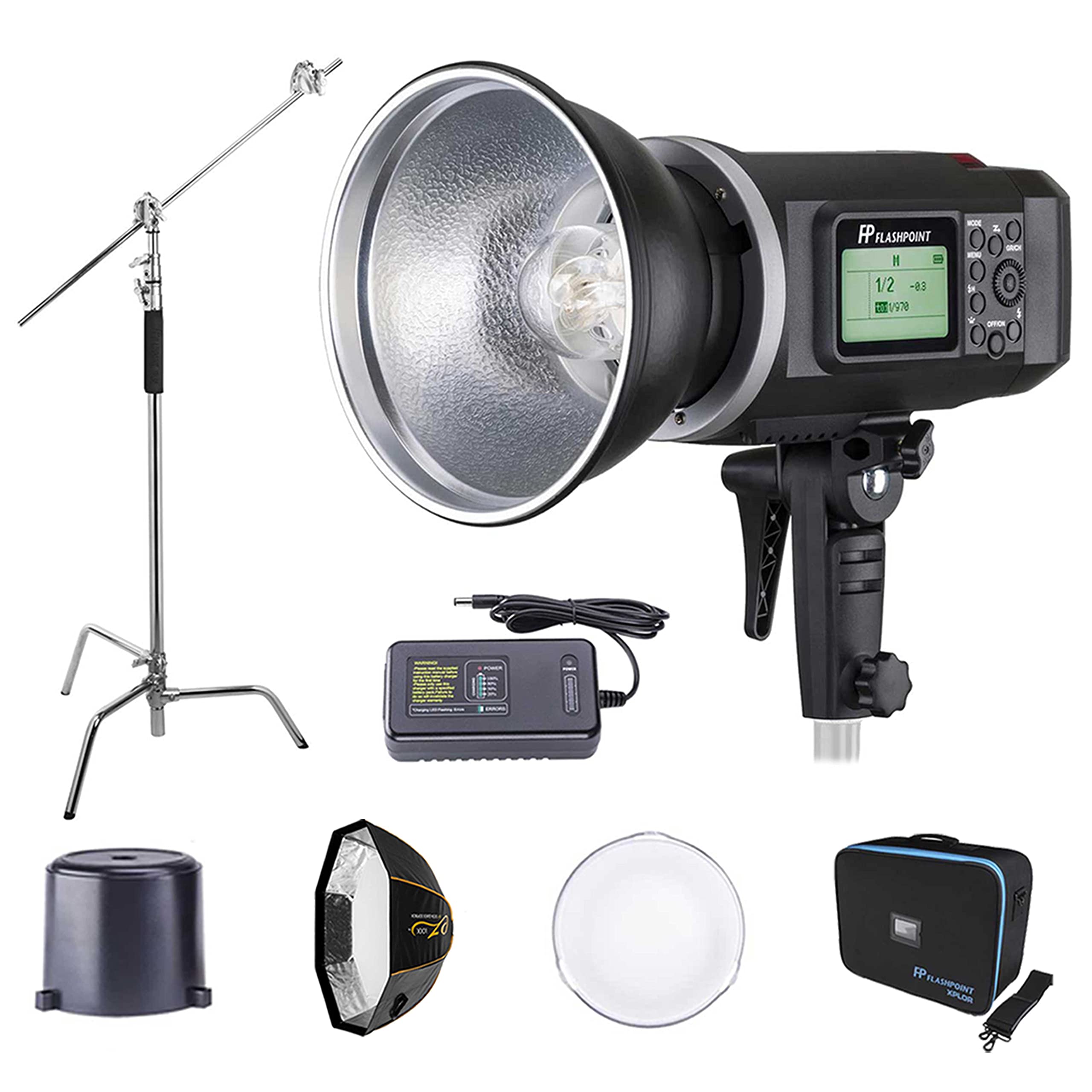 Flashpoint XPLOR 600 HSS R2 Battery Powered Studio Flash Strobe Light Photography Kit w/Built-in R2 2.4GHz, Bowens Mount, 600Ws,