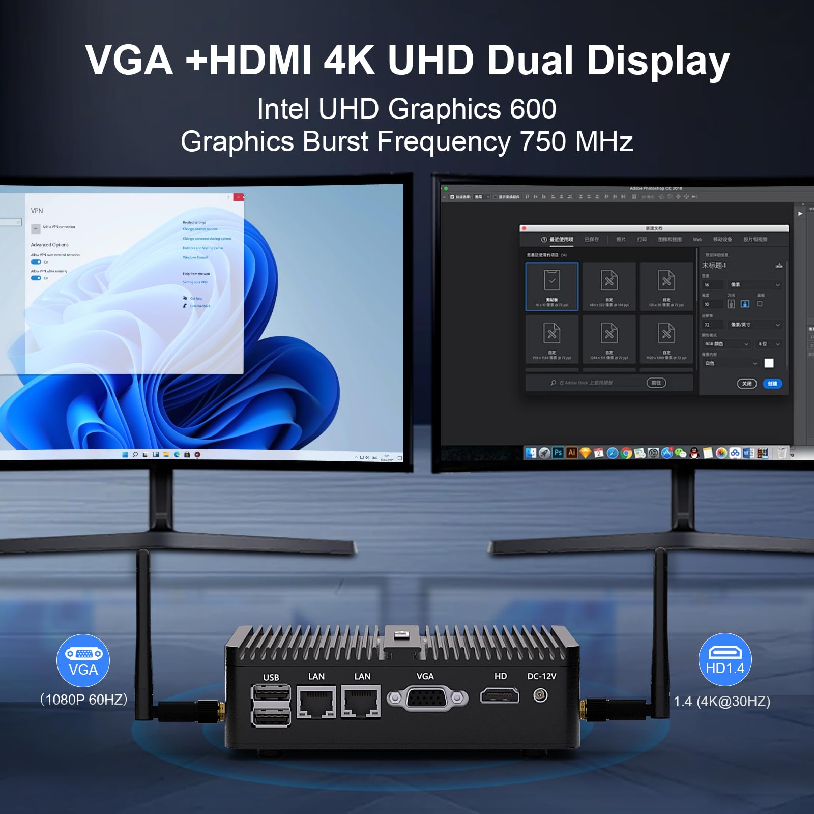 Histton Fanless Mini Pc, Industrial Pc Celeron J4125, Ddr4 8Gb Ram 128Gb Ssd, Mini Computer 2 Lan, Wifi, Bt4.0, Industrial Mini