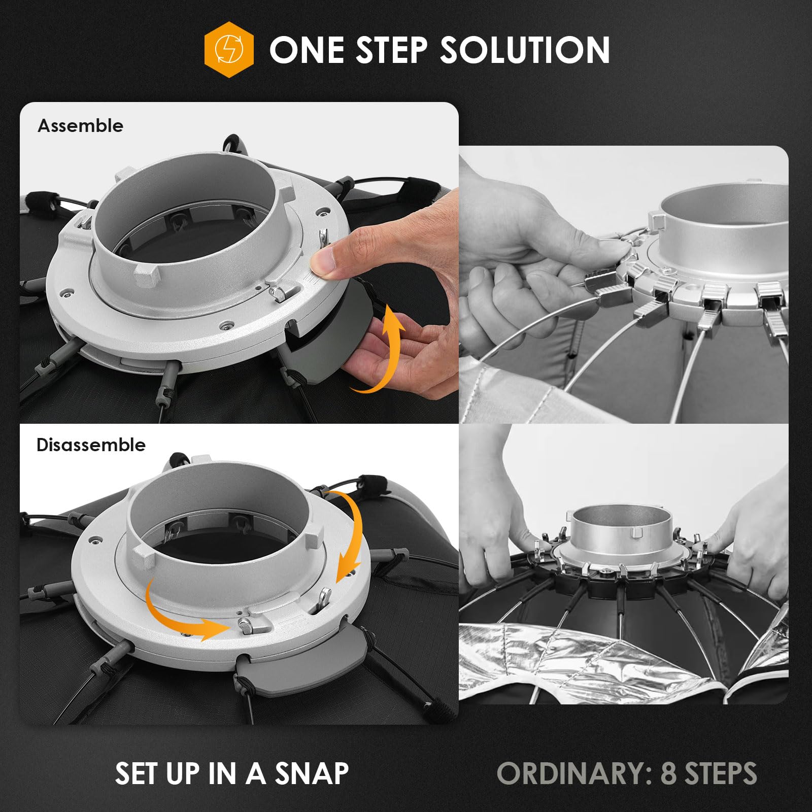 Tarion Octabox Studio Photograohy Softbox: Quick 1 Step Open & Folding 47.2In (120Cm) Octagonal Softbox Bowens Mount Deep Octa S