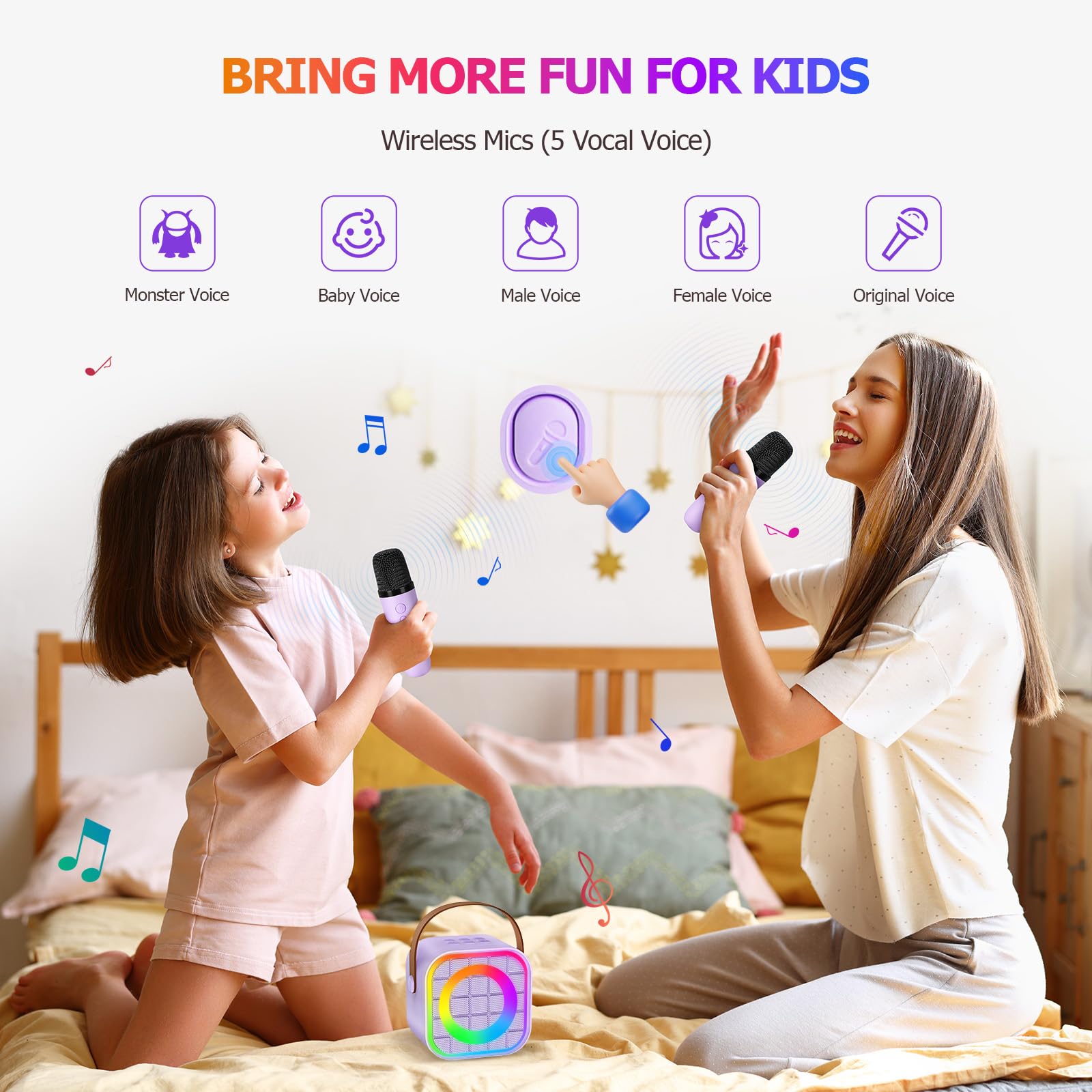 Ylyycc Mini Karaoke Machine With 2 Wireless Microphone, Portable Purple Bluetooth Speaker For Kids, Birthday Teen Toys Gifts Ide