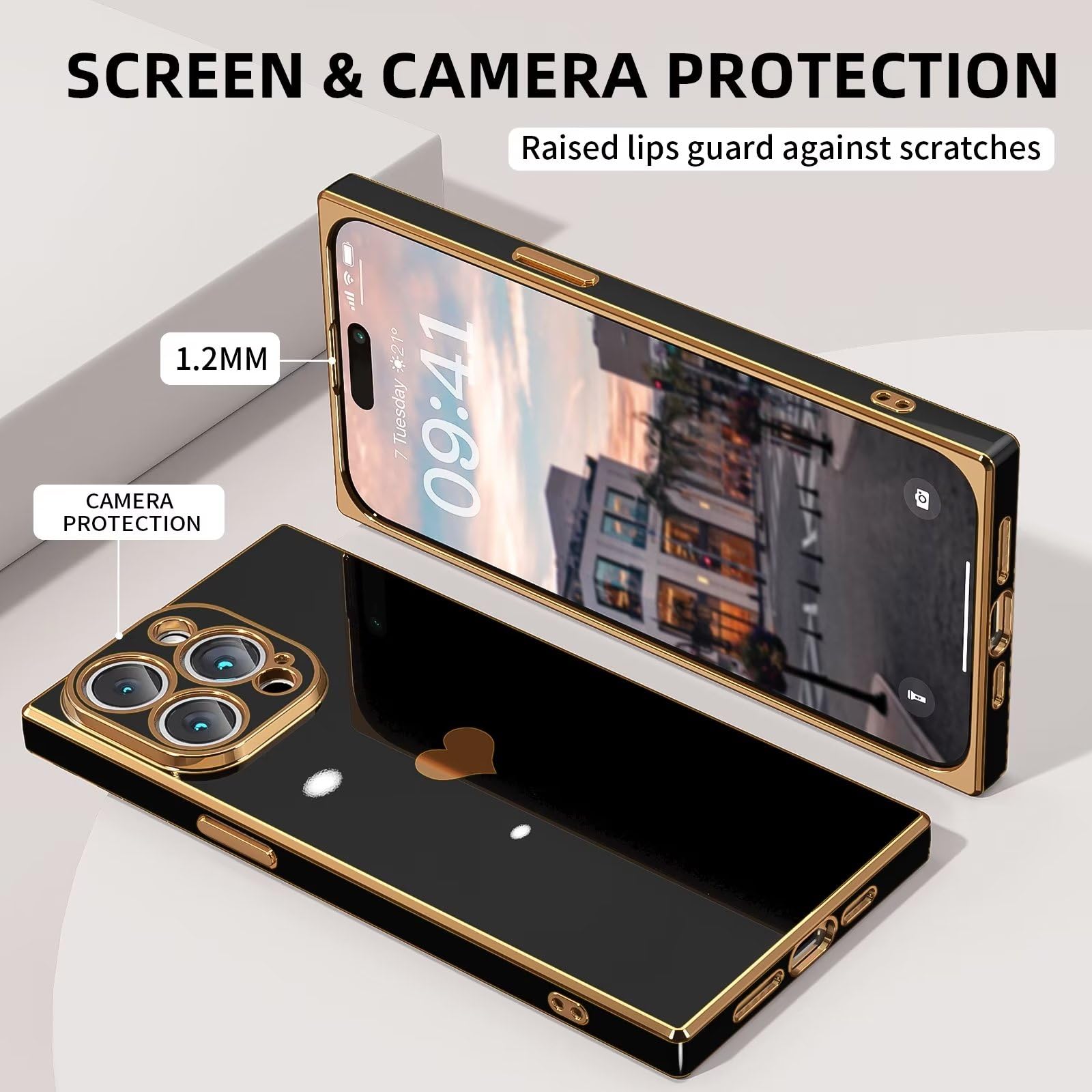 Tzomsze Case Compatible With Iphone 15 Pro Max,Camera Protection Cute Heart Pattern & Electroplate Reinforced Corners Edge Case