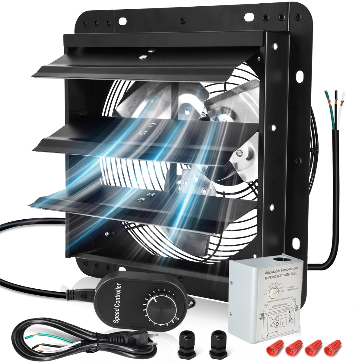Criditpid 10 Inch Shutter Exhaust Fan With Speed Controller, 647Cfm High Speed Vent Fan With Adjustable Thermostat, 1700 Rpm Wal