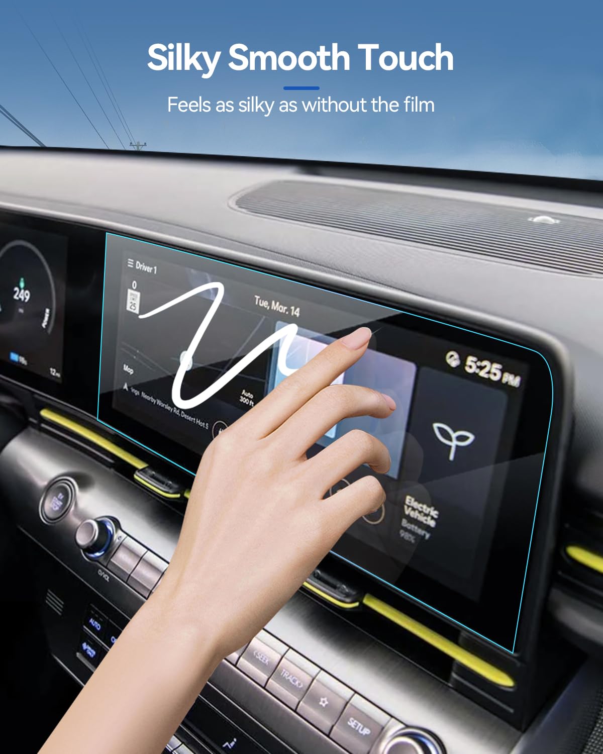 Lantu 2Pcs Car Screen Protector For 2024 Hyundai Kona Accessories 12.3'' Nano Gps Navigation Touchscreen Protector Film Hd Clear