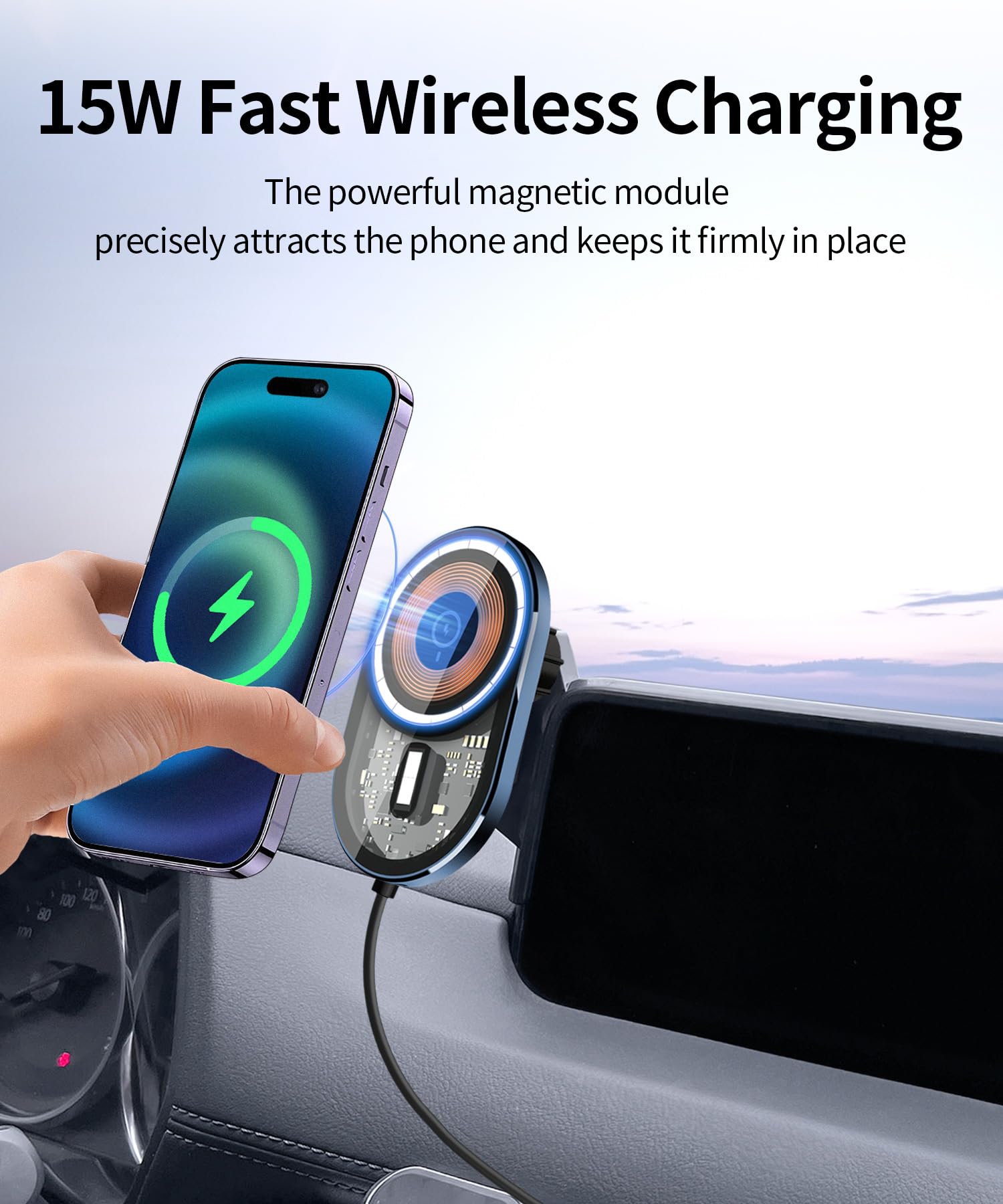 Masergogo Wireless Charging Car Phone Holder For Mazda Cx-5 2017-2020 Accessories 7 Inch Screen Fixed Clip,360 Rotation Car Phon