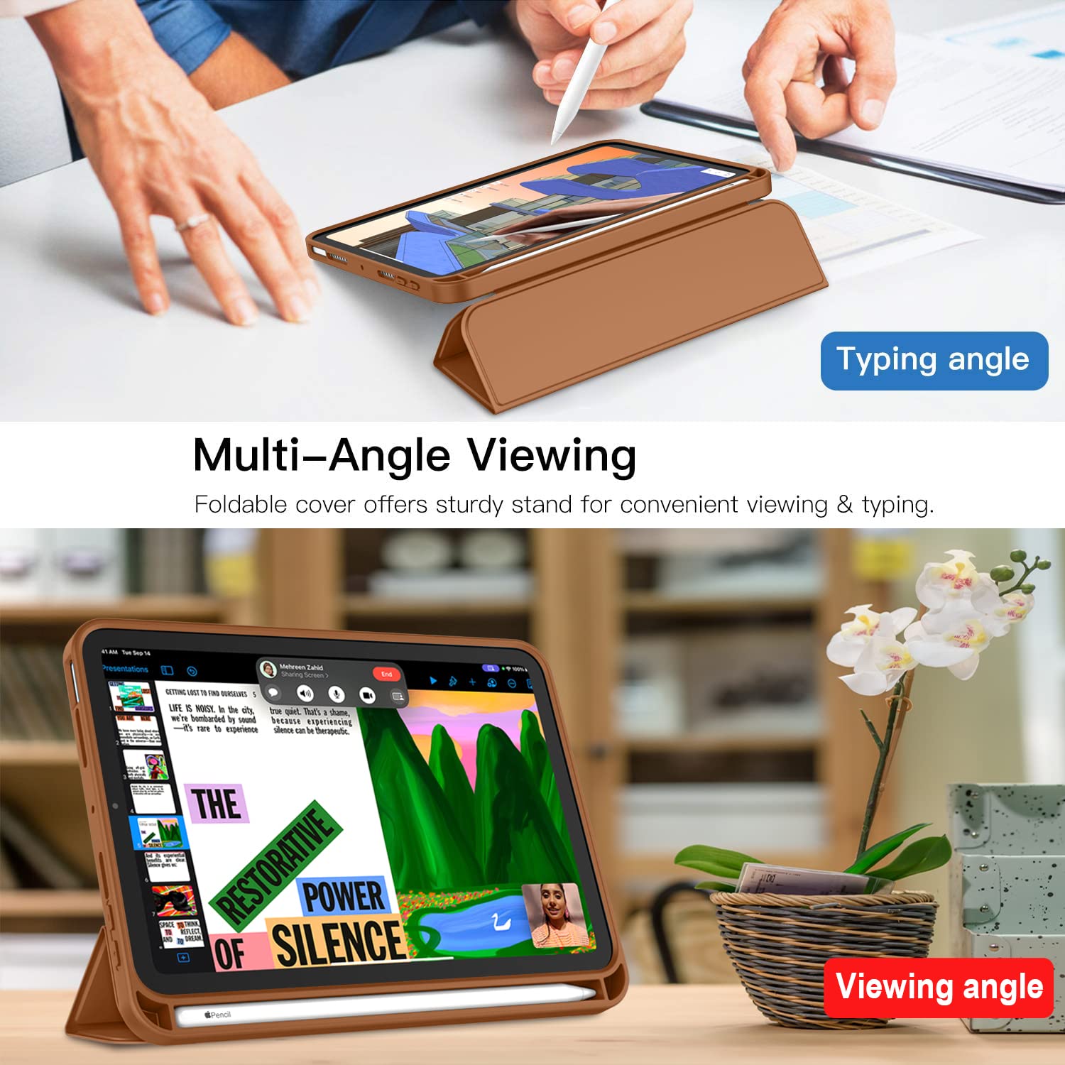 Imieet Ipad Mini 7 Case 2024 (A17 Pro), Ipad Mini 6 Case (8.3 Inch,2021 Model), Ipad Mini 7Th/6Th Generation Case With Pencil Holder, Trifold Stand Smart Case With Soft Tpu Back,Brown