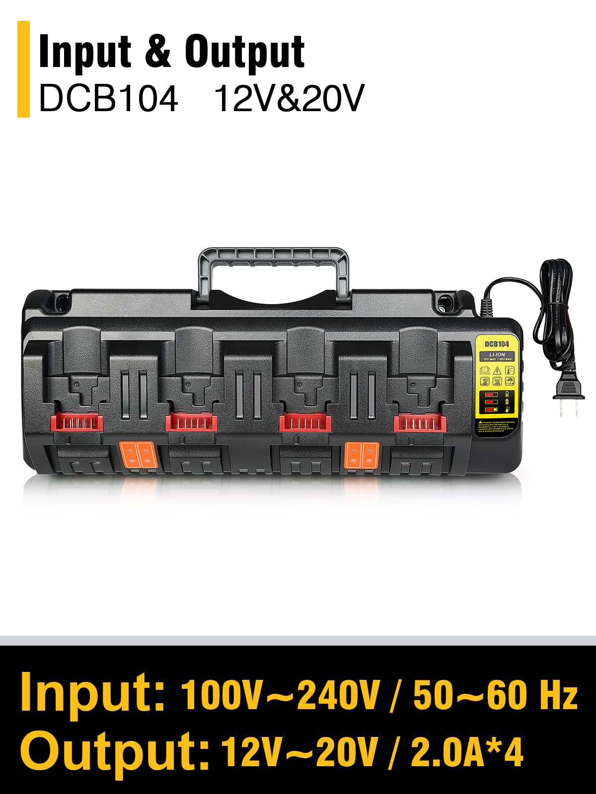 Dcb104 20V Max Battery Charger Replacement For Dewalt Battery Charger, 4 Port Multi Charger Station With 2 Usb Ports, Compatible