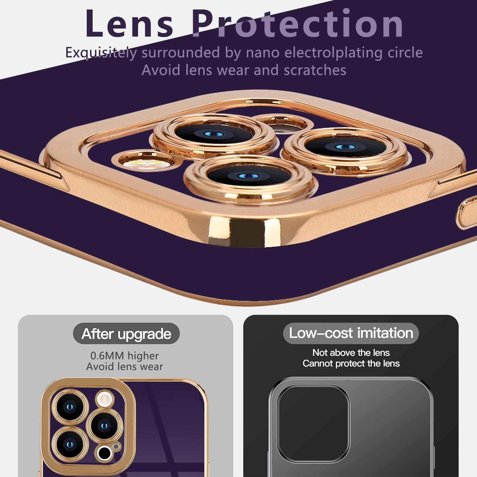 Lafunda Designed For Iphone 14 Pro Case Cute, Luxury Plating Case For Women Girls Elegant Gold Edge Tpu Bumper Cover With Camera