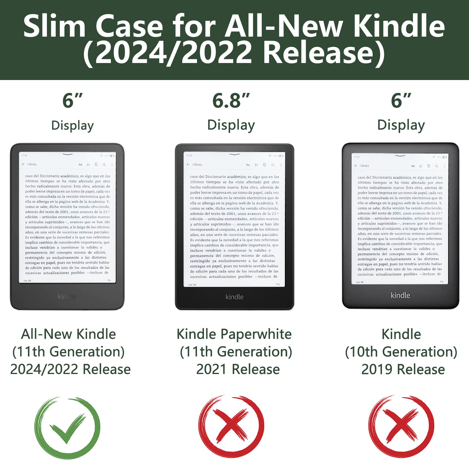 Morock Slim Case For All New 6'' Kindle(11Th Generation,2024/2022 Release,Model No.C2V2L3),Premium Lightweight Pu Leather Cover