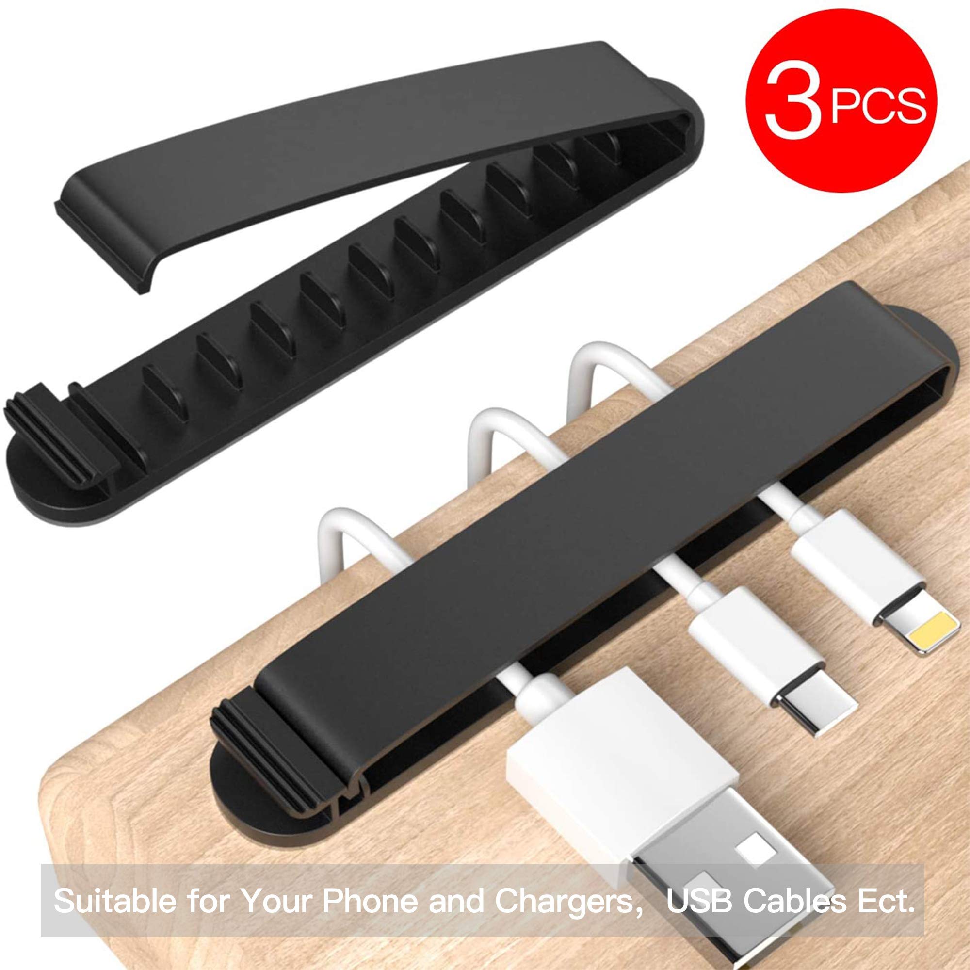 Pzoz Cable Clips, 3 Pack Cord Organizer Charger Cable Management For Organizing Home Office Desk Phone Car Wire, Self Adhesive C