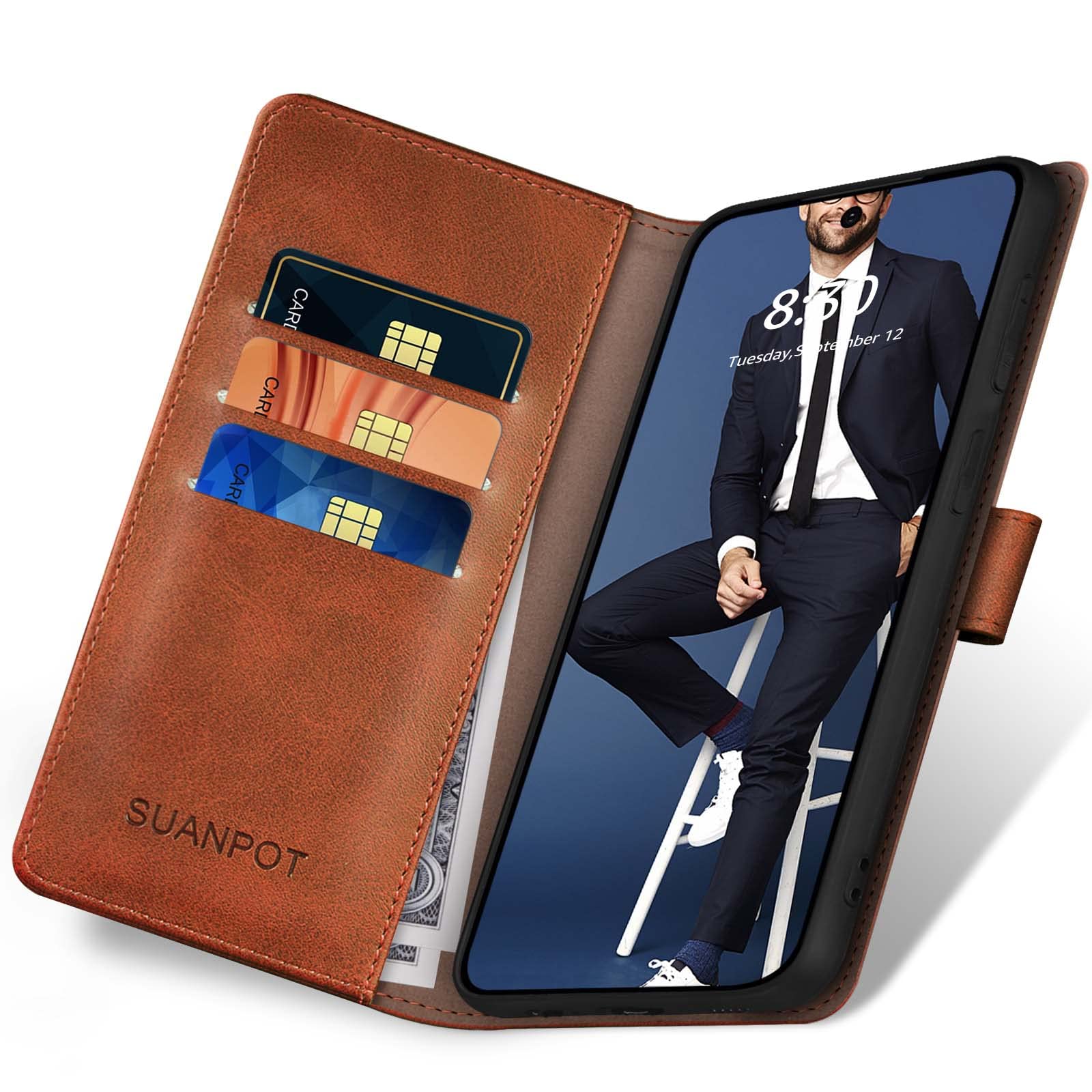 Suanpot ?Rfid Blocking Wallet Phone Case For Samsung Galaxy S22 Ultra Credit Card Holder,Flip Folio Book Phone Case Shockproof C