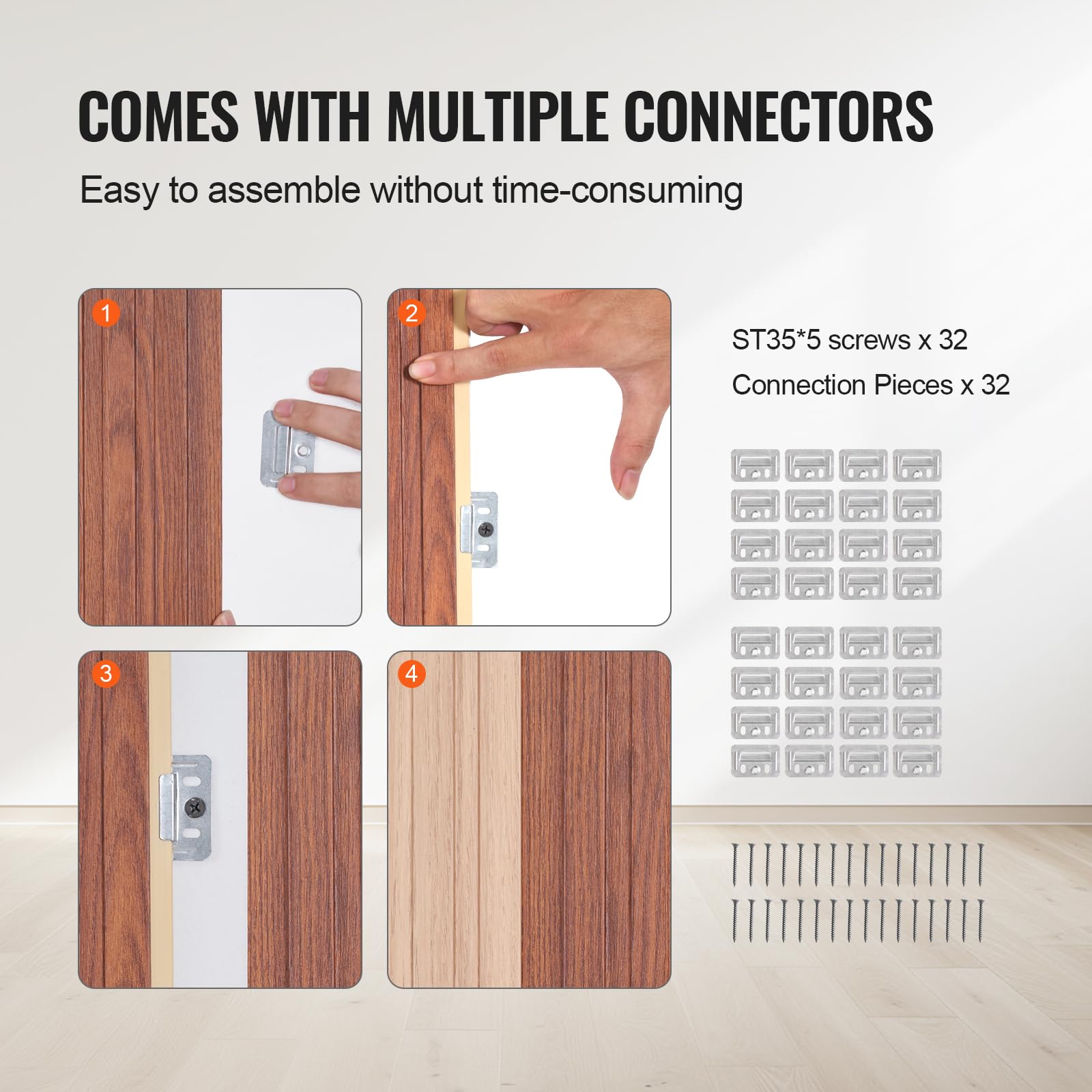 Vevor Wood Slat Acoustic Panels, 8 Pcs 96 X 6 Inch, Wpc Accent Wooden Wall Panels For Modern Interior, Faux Wood Wall Board For