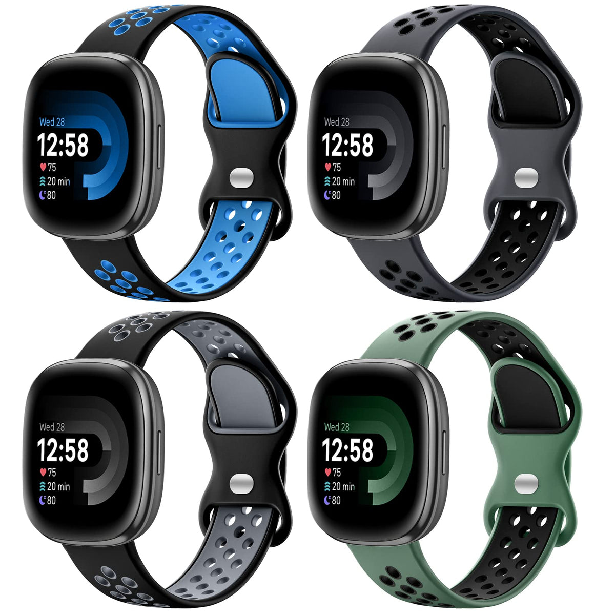 Maledan Stylish Sport Band Compatible For Fitbit Versa 3/4/ Sense/Sense 2 Bands Women Men, Soft Silicone Strap Wristband Replace