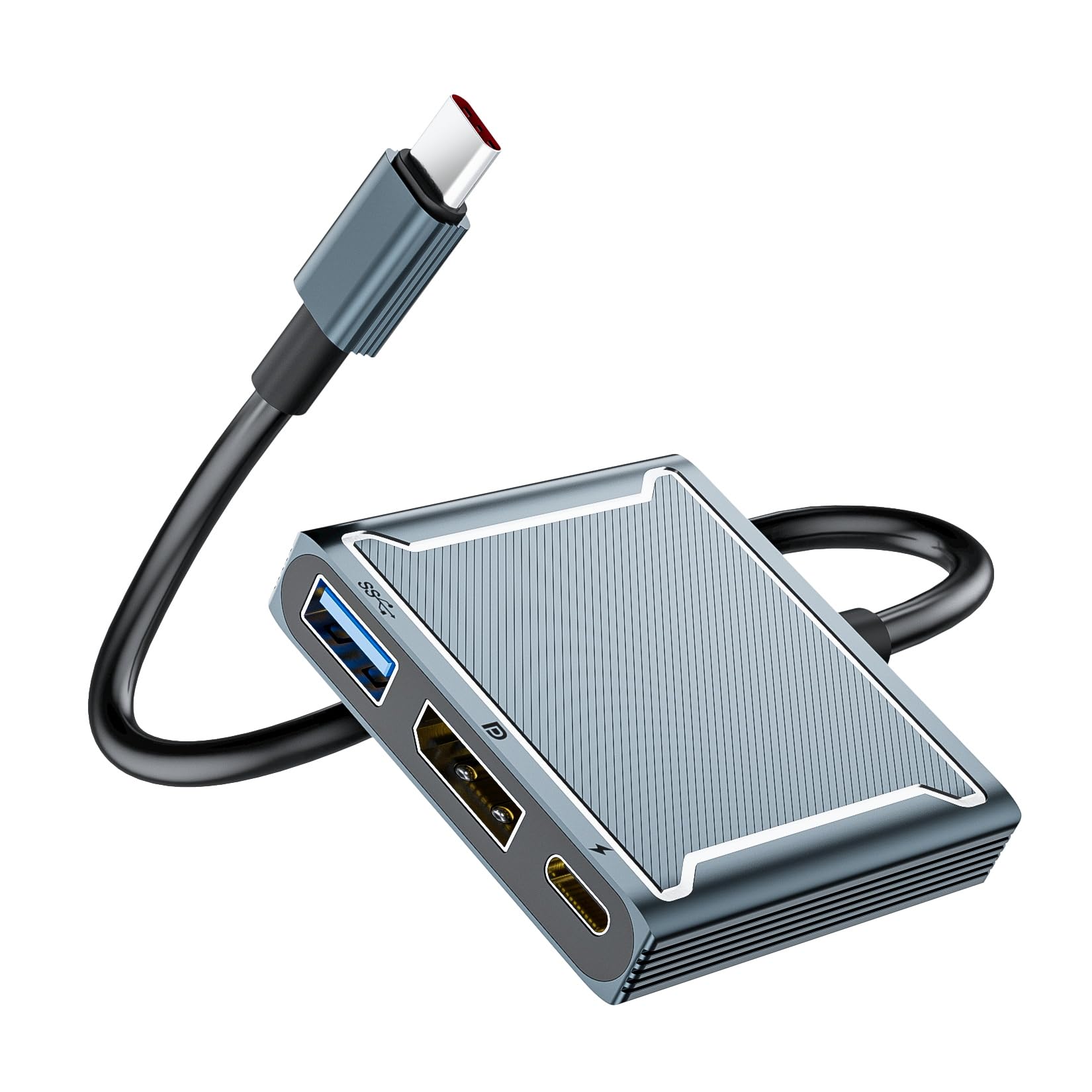 USB C to DisplayPort Multiport Adapter Dock, BolAAzuL 3-in-1 Type C Hub with 1xDP 1.4 + 1xUSB 2.0 + 1xPD Charging Port(Type C), 