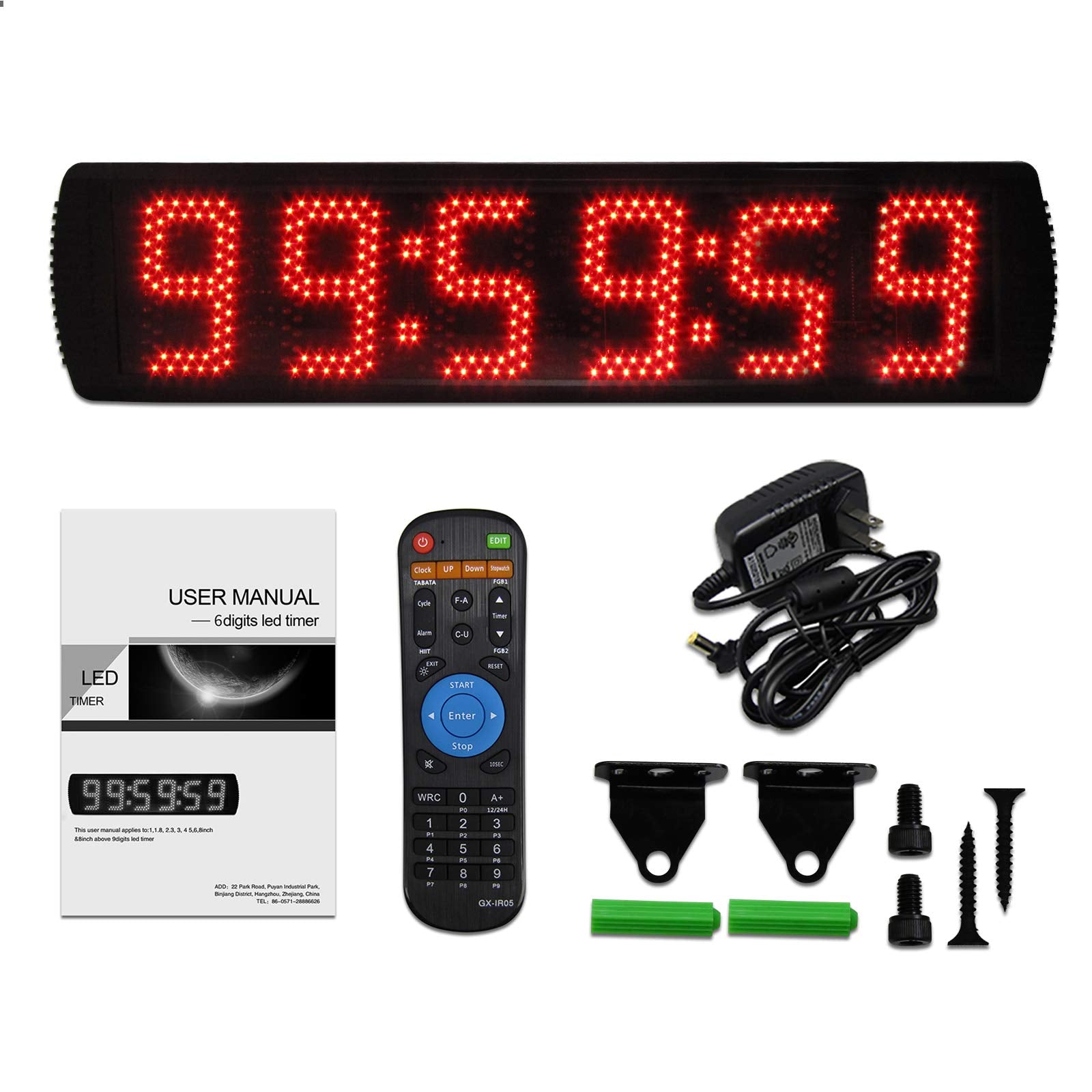 GAN Xin Portable 5 inch High 6 Digits LED Race Clock with for Running Events, Countdown/up Digital Race Timer, 12/24-Hour Clock,