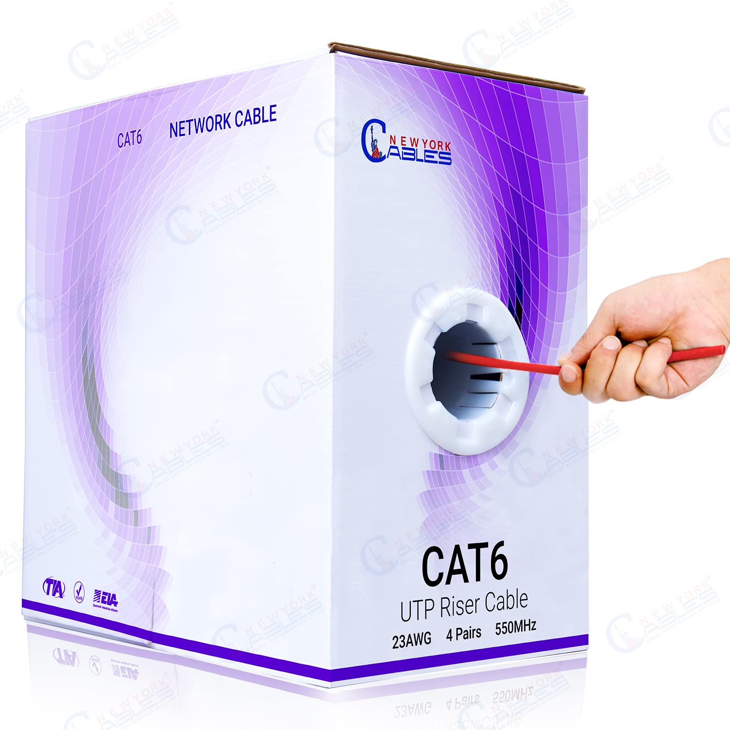 Newyork Cables Cat 6 Cable 1000Ft � Cat6 Riser (Cmr)   4 Pair Utp Solid Conductor   23 Awg 550 Mhz, 1 Gbit/S High Speed Quality Tested Bulk Ethernet Cable   (Red)
