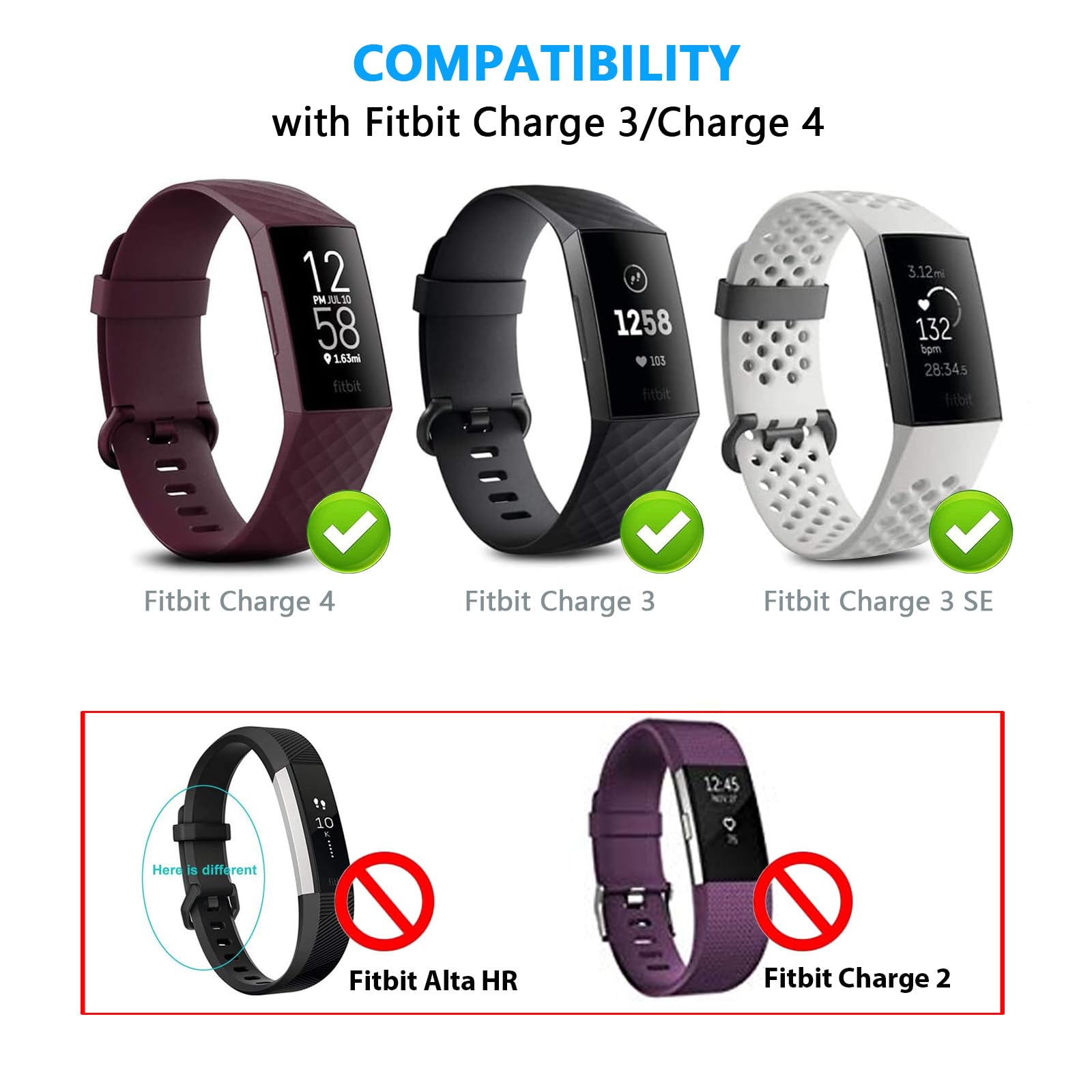 Wzhenb Fast Charger Usb Charging Cable Cord For Fitbit Charge 3 Fitness Activity Tracker Fb409, Fitbit Charge 4 Fb417, Fitbit Ch