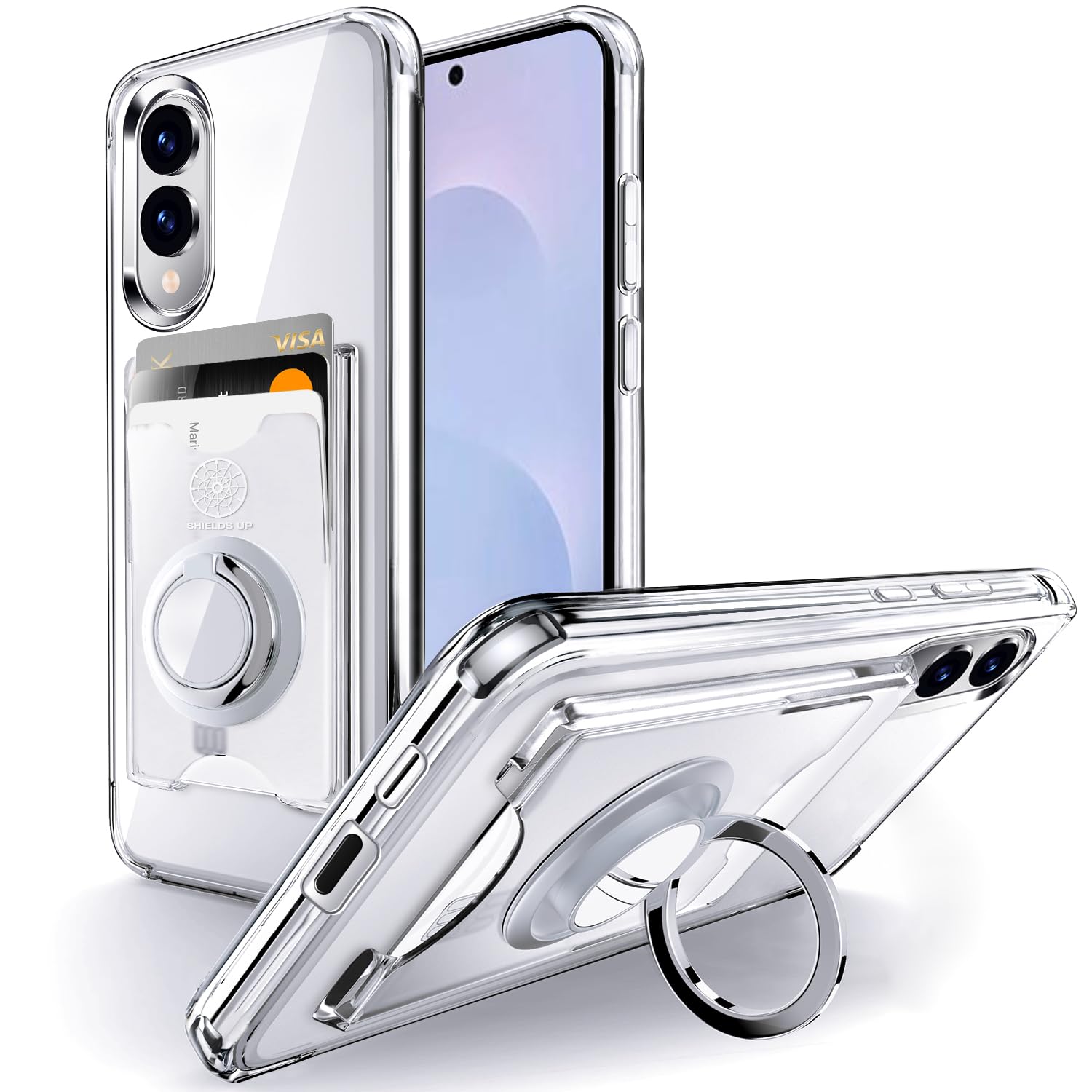 Shields Up for Samsung Galaxy S25 Edge Case, Galaxy S25 Edge Case, Minimalist Wallet Case with Card Holder & Ring Kickstand/Stan