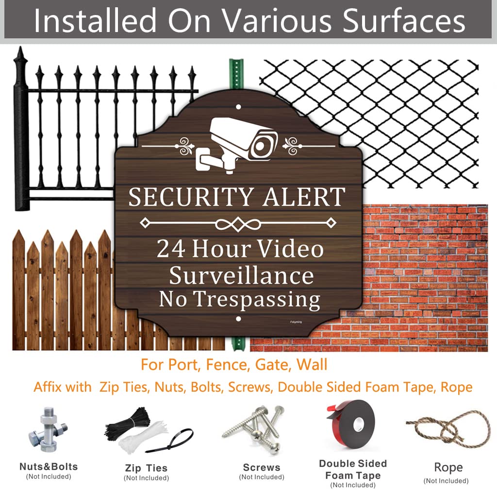 2 Pack Security Alert 24 Hour Video Surveillance Signs No Trespassing Signs 12 X 12 Inches Cctv Camera Warning Safety Signs Meta