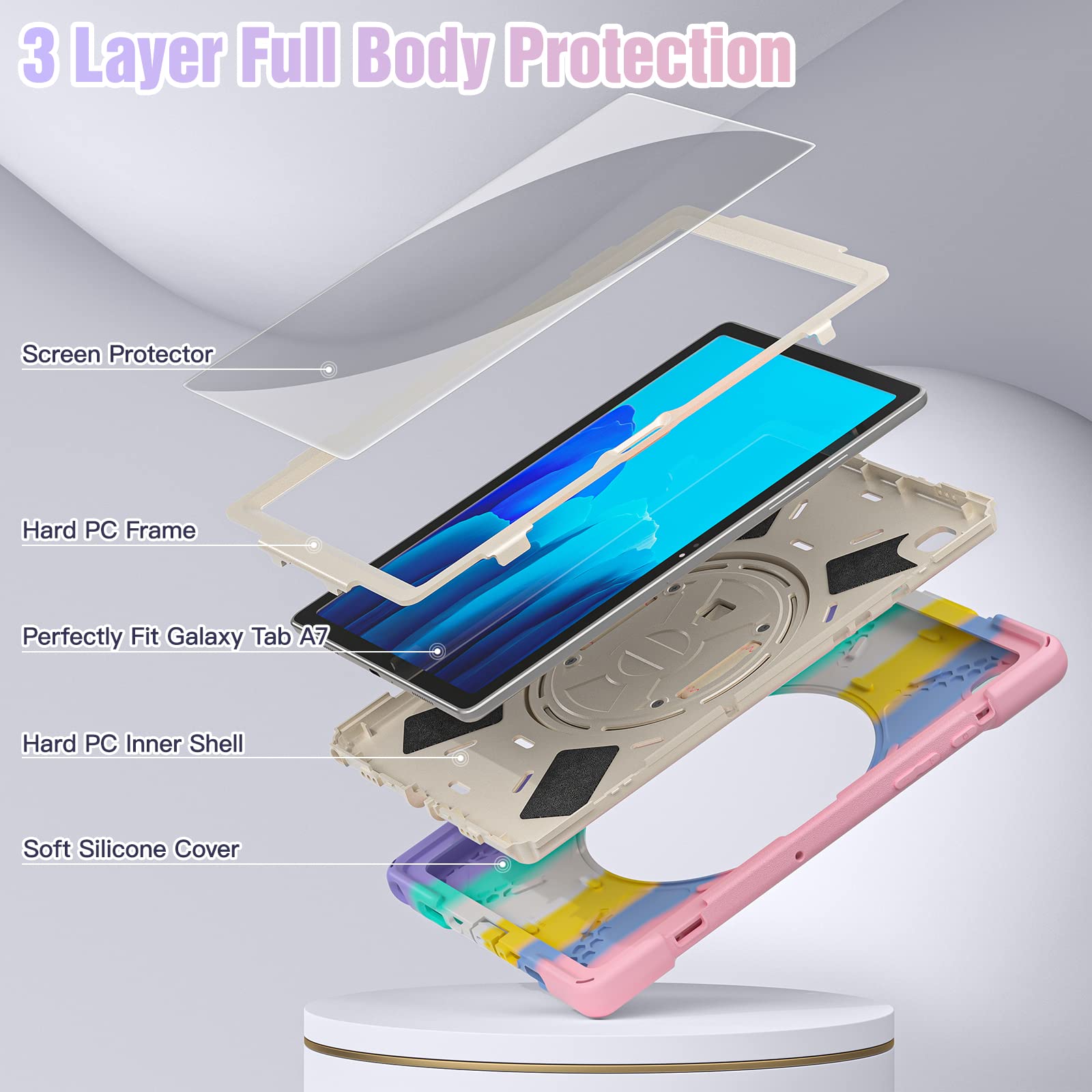Braecnstock For Samsung Galaxy Tab A7 10.4 Inch Case 2022/2020 (Sm T500/T505/T509) With Screen Protector Shockproof Protective T