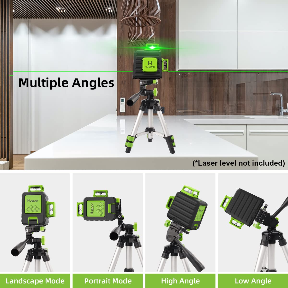 Huepar Tpd05 19.7' Lightweight Aluminum Tripod Mini Portable Adjustable Tripod For Laser Level And Camera, With 3 Way Flexible Pan Head And Bubble Level, Quick Release Plate With 1/4' 20 Screw Mount